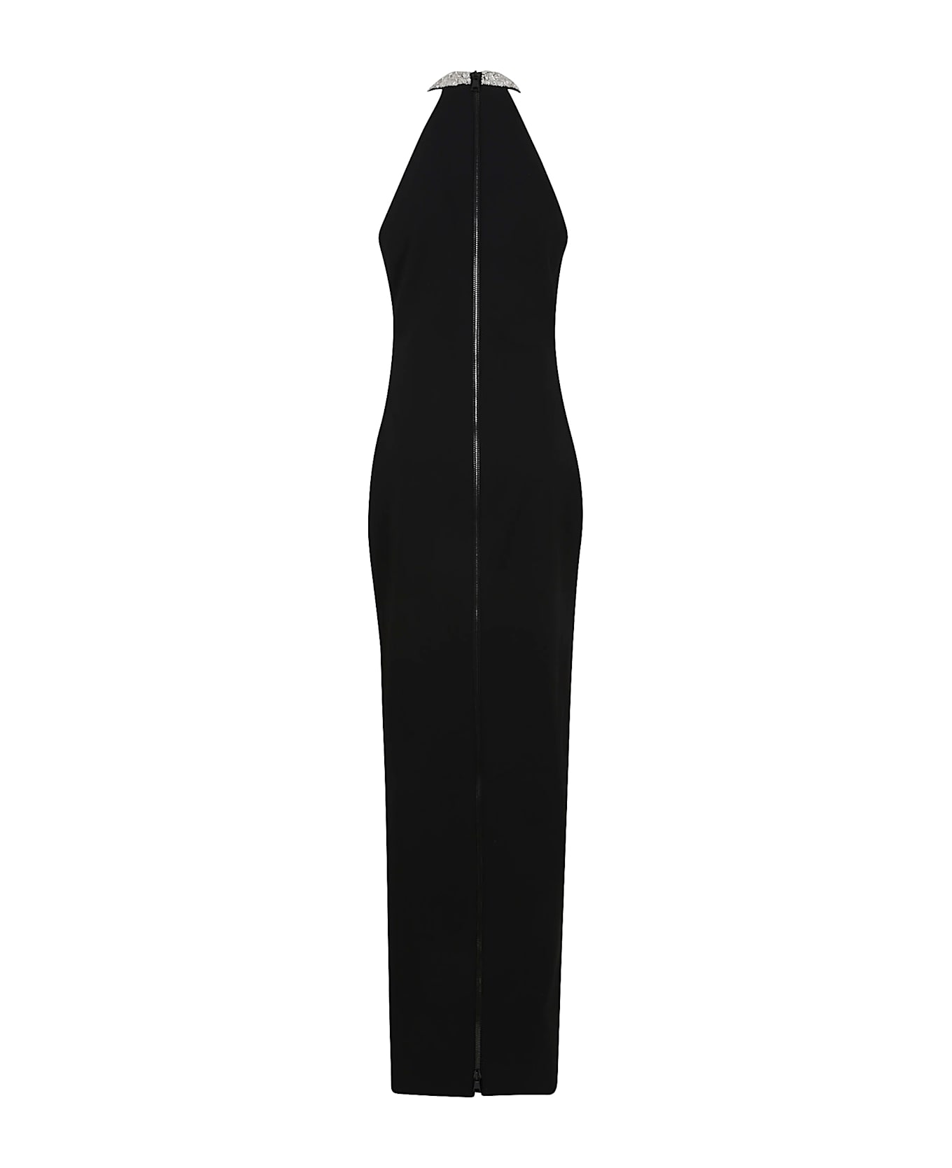Balmain Halterneck Db Col Embroidered Long Dress - Eaw Noir Cristal