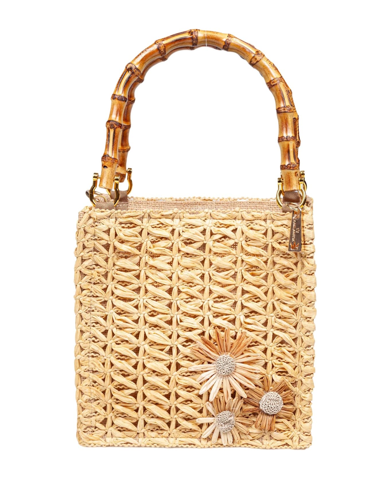 LaMilanesa Camille Small Tote Bag In Straw With Flowers Applied - STRAW