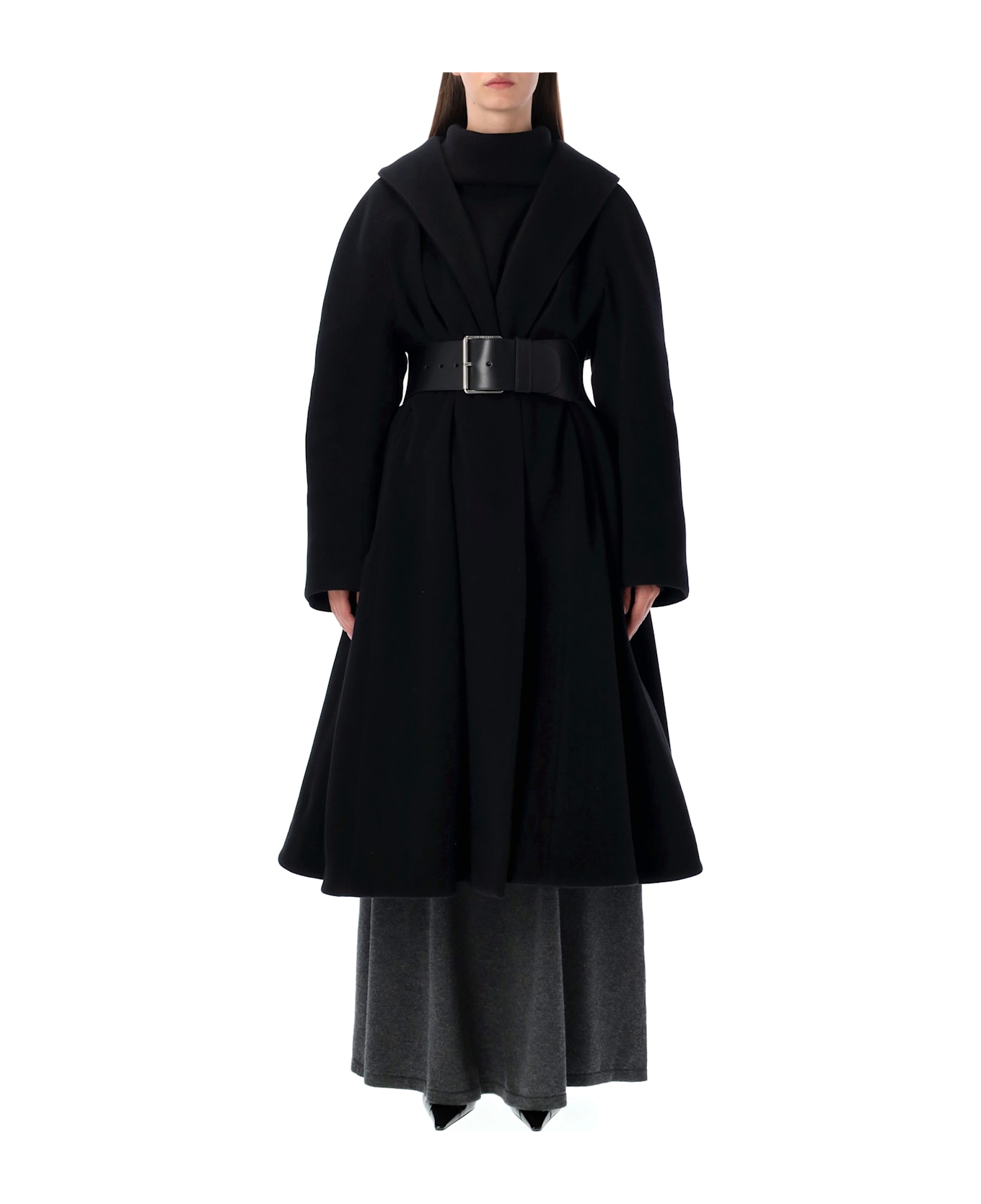 Balenciaga Black Wool Wrap Coat - BLACK
