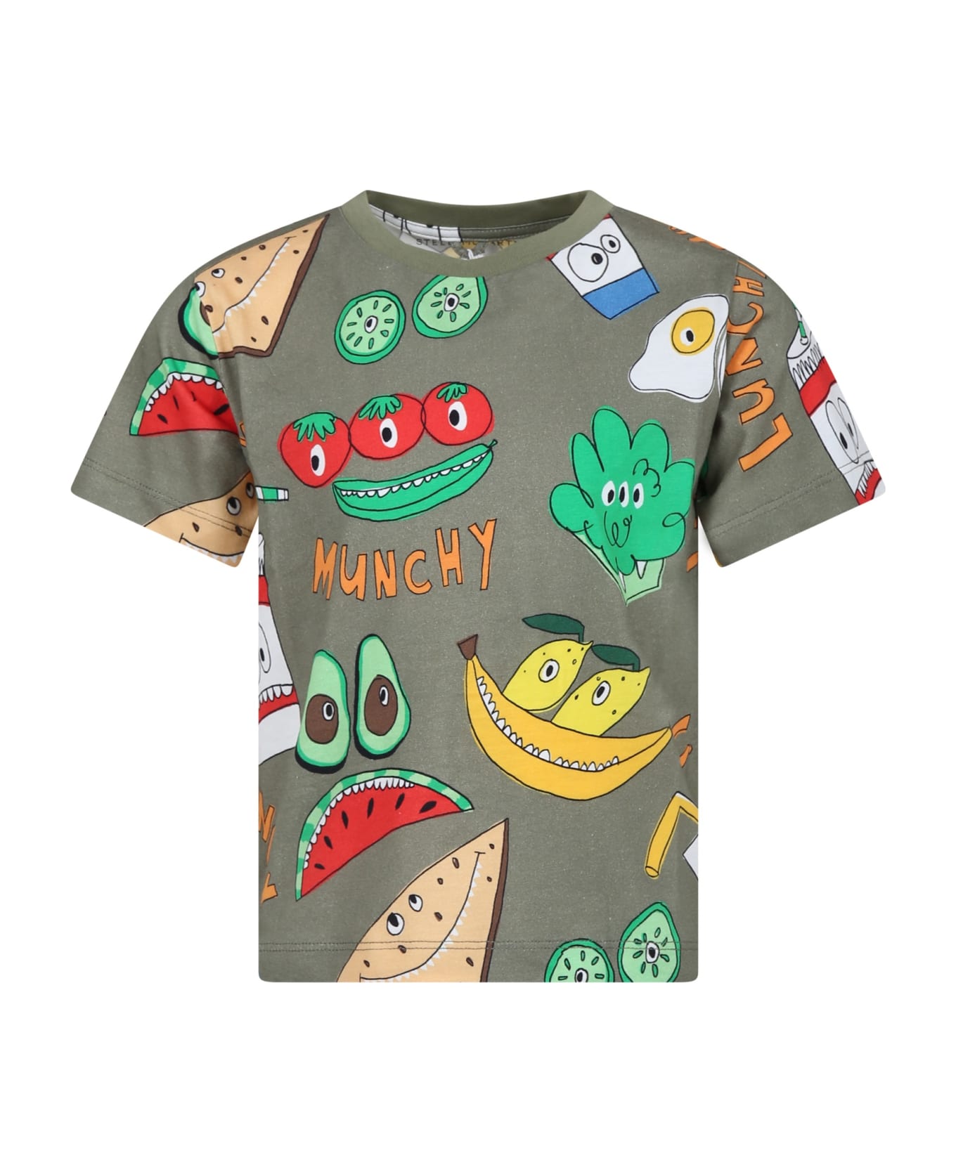 Stella McCartney Kids Green T-shirt For Boy With Multicolor Pattern - Green