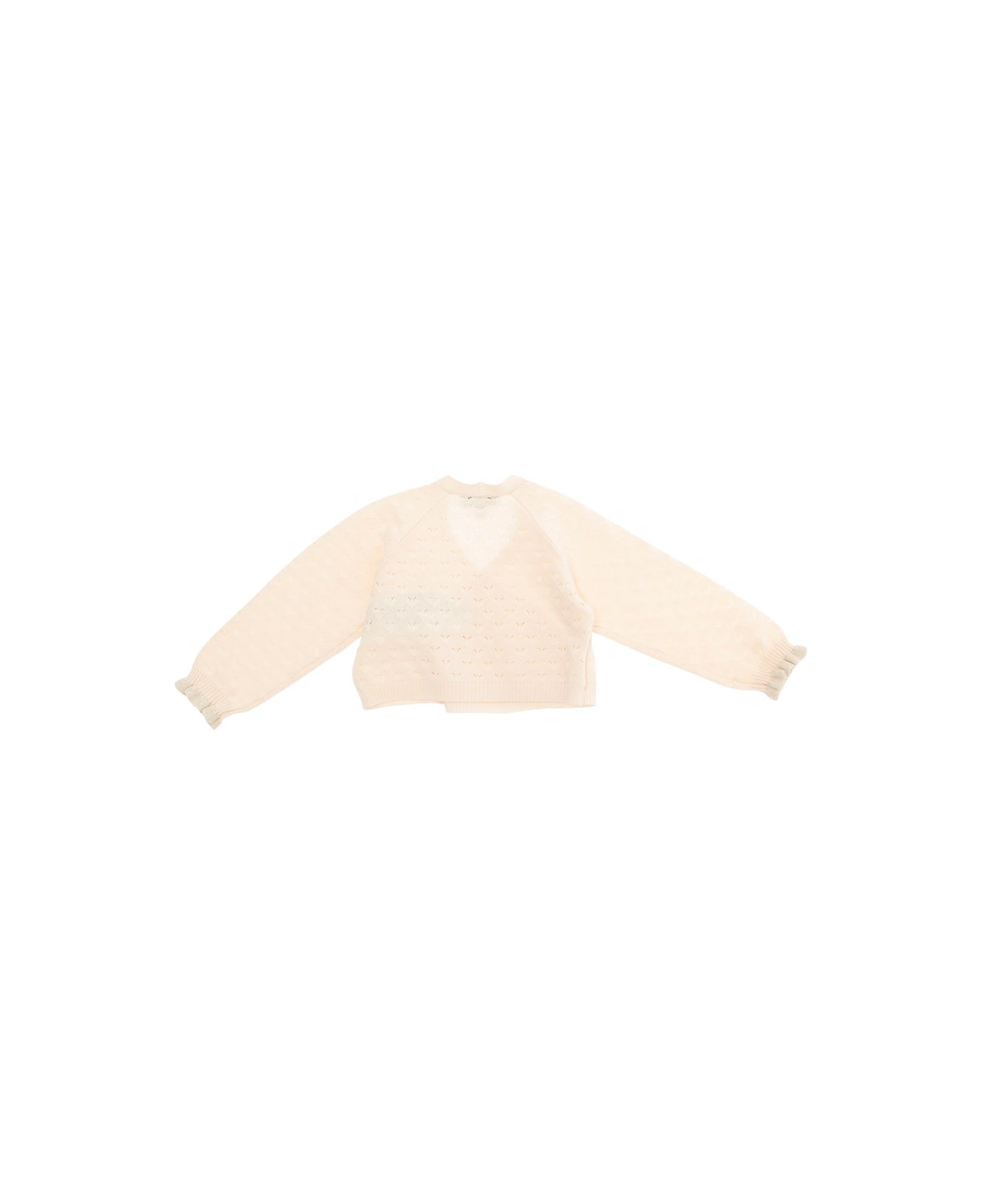 Emporio Armani Beige Sweatshirt With V Neck And Elastic Cuffs In Cotton Baby - Beige