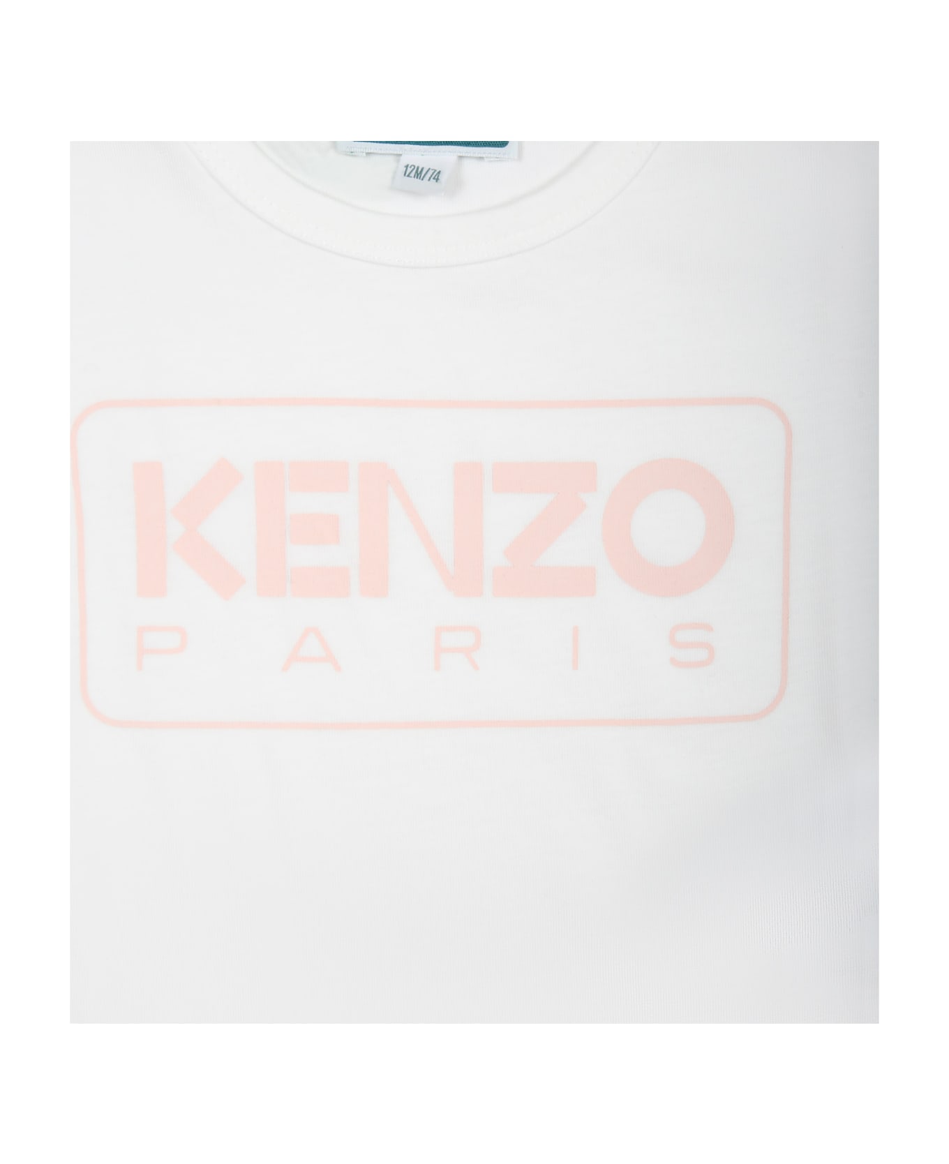 Kenzo Kids White T-shirt For Baby Girl With Logo - Avorio