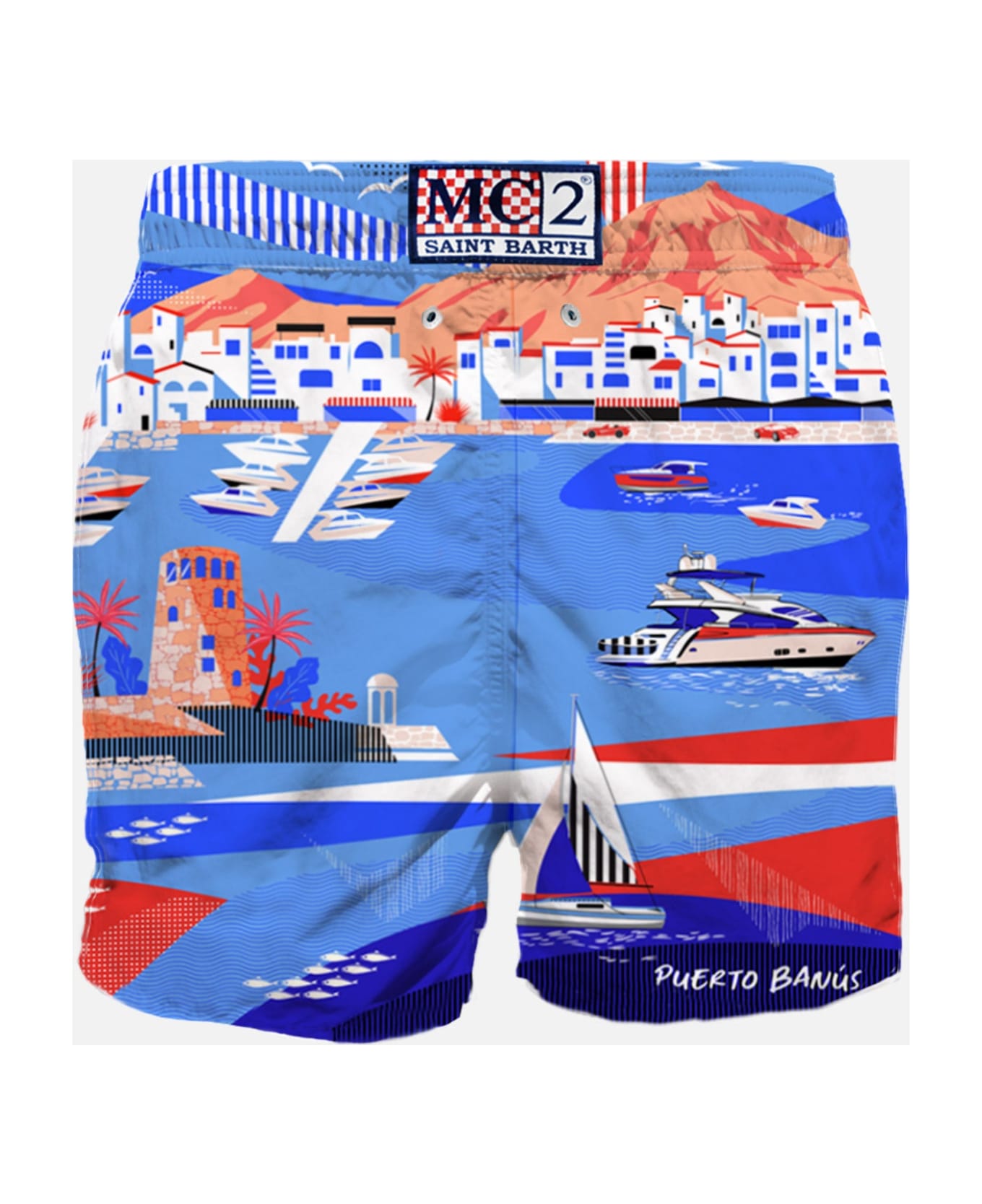 MC2 Saint Barth Man Swim Shorts With Puerto Banus Print - SKY スイムトランクス
