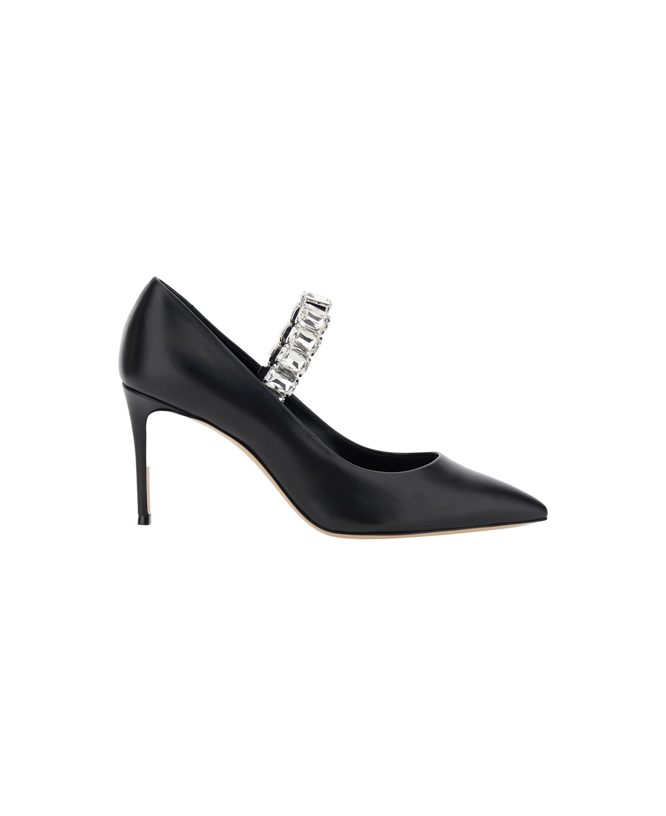 Casadei Black Pumps With Crystal Embellished Strap And High Stiletto Heel In Leather Woman - Black