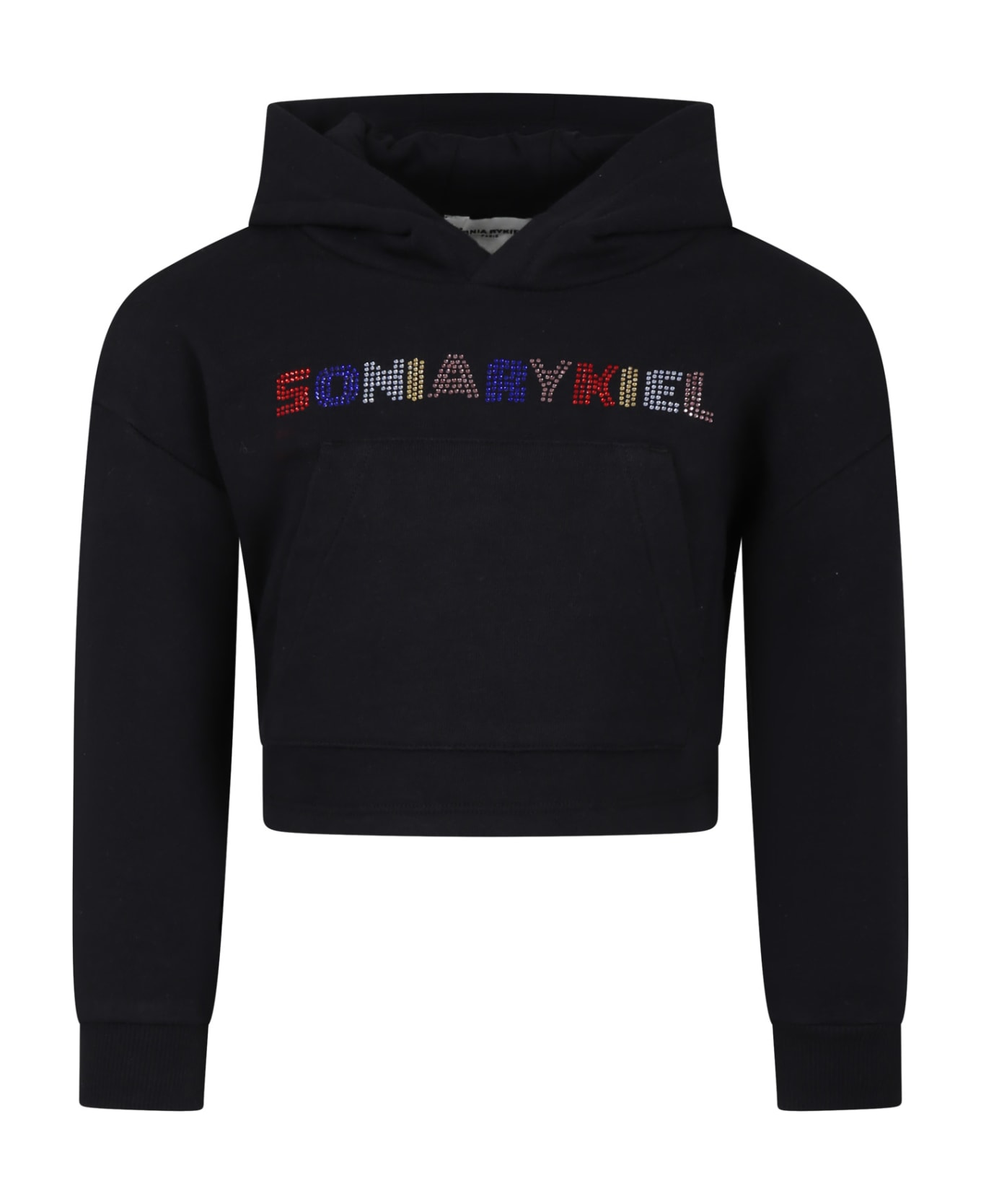 Rykiel Enfant Black Sweatshirt For Girl With Rhinestone Logo - Black