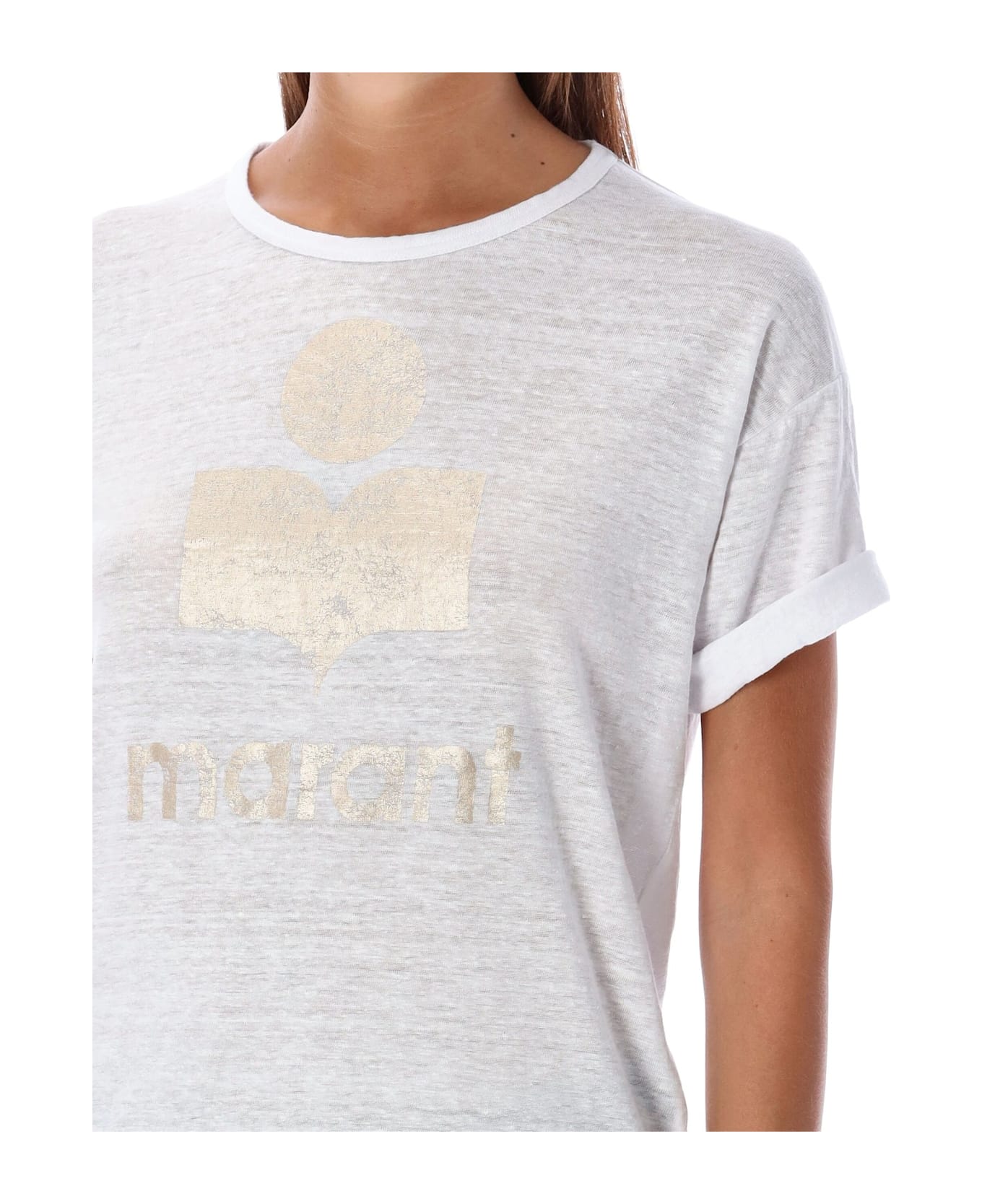 Marant Étoile Koldi Logo Printed Crewneck T-shirt - White/Light Gold
