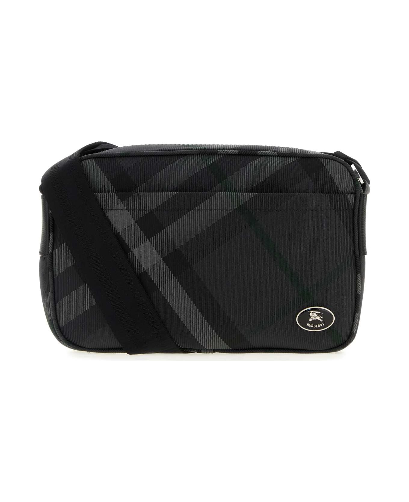 Burberry Embroidered Canvas Grid Crossbody Bag - CHARCOAL
