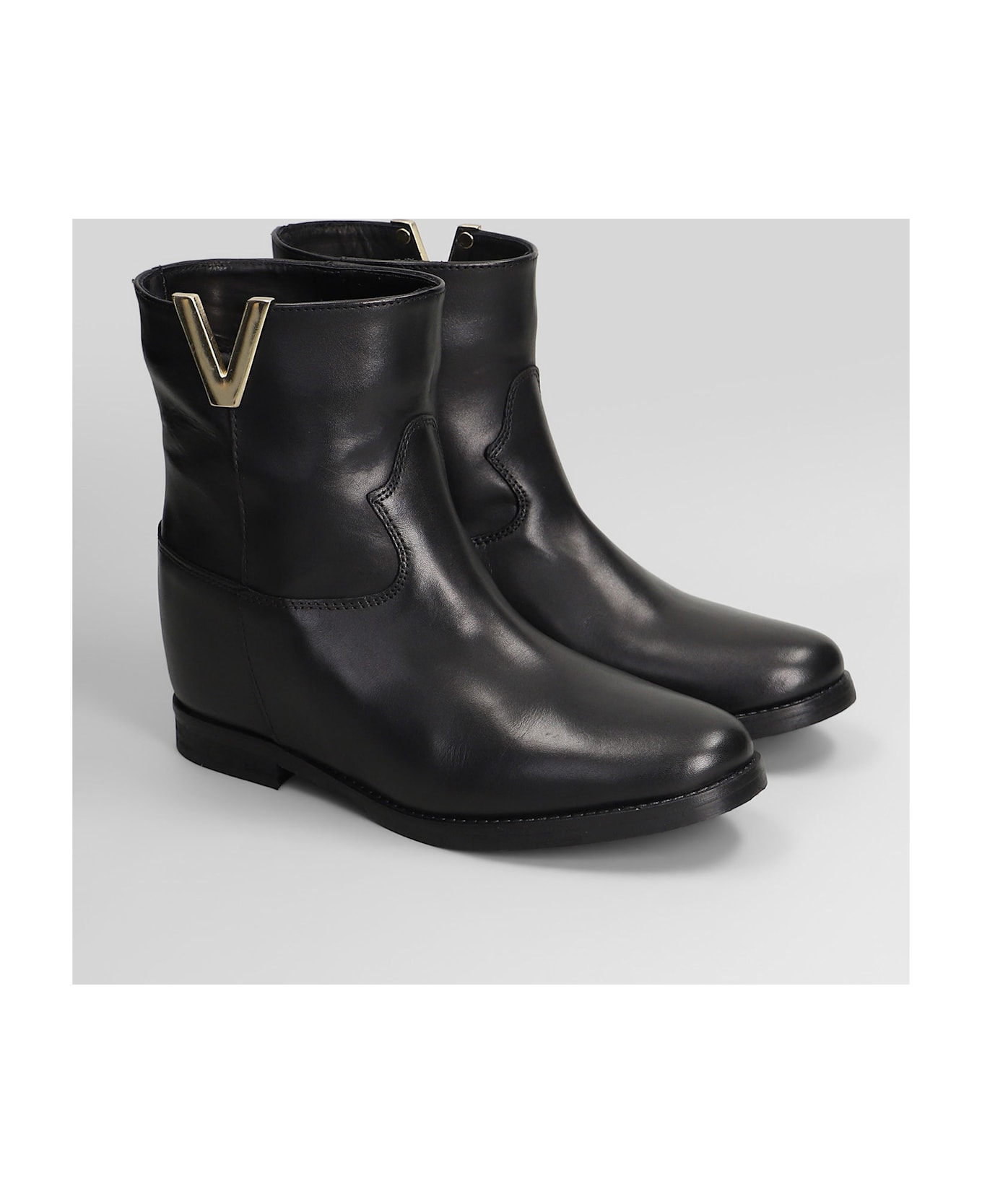 Julie Dee Ankle Boots Inside Wedge In Black Leather - black