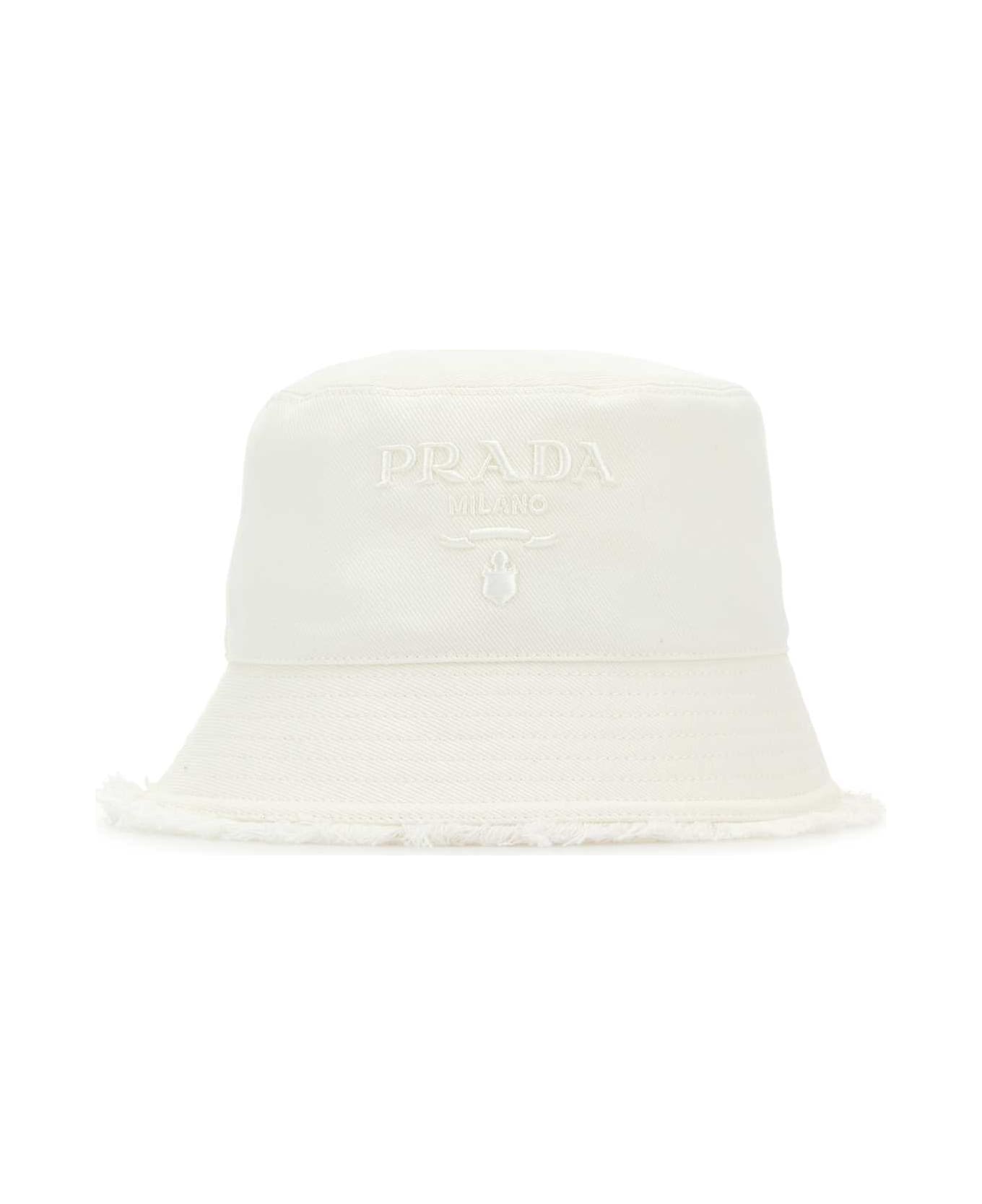 Prada White Denim Bucket Hat - BIANCO