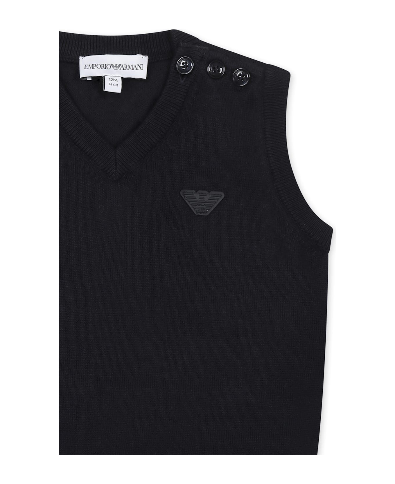 Emporio Armani Blue Vest For Baby Boy With Logo - Blue
