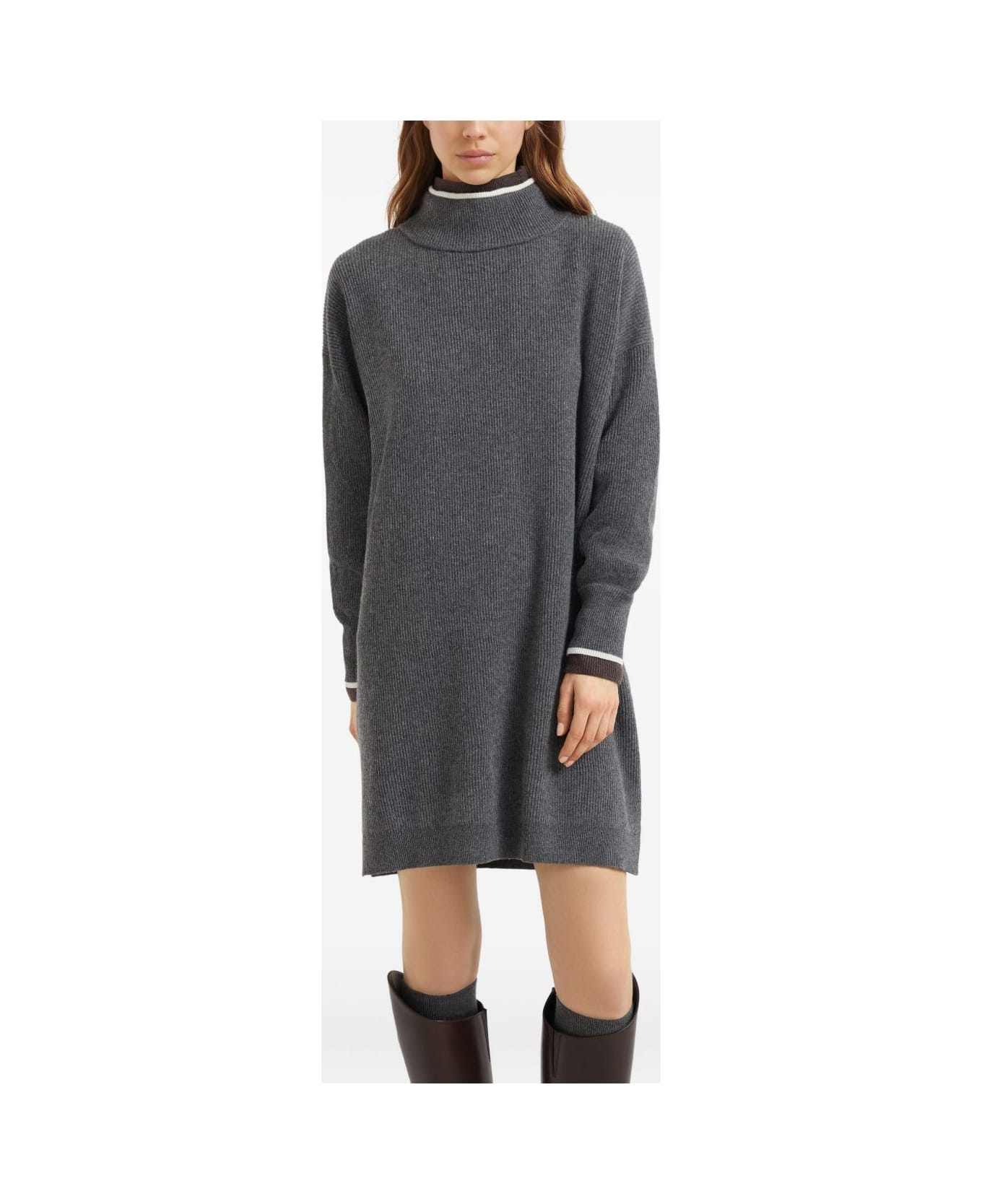 Brunello Cucinelli Dark Gray Ribbed Knit Suit - Grey