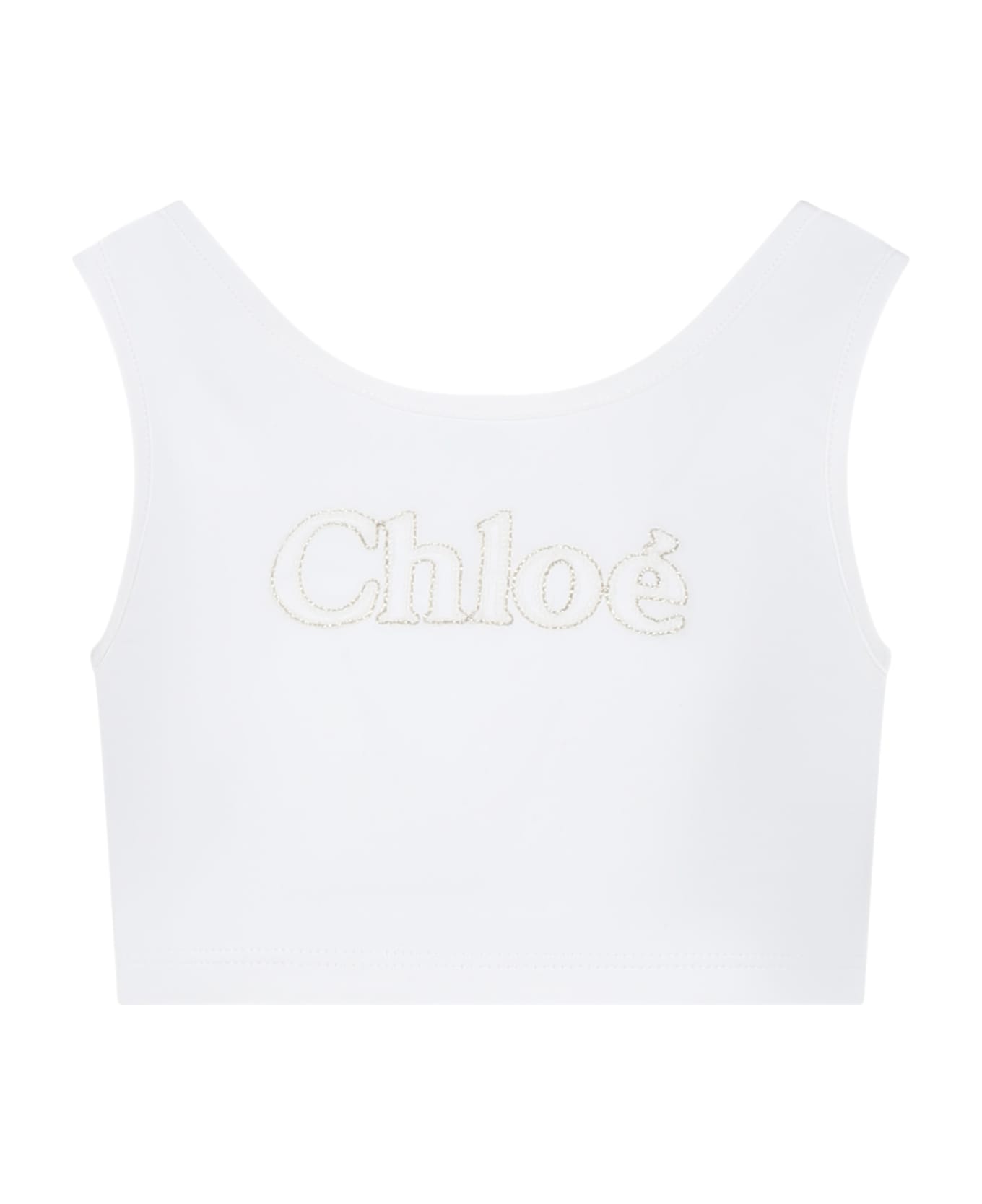 Chloé White Cotton Top For Girl With Embroidered Logo - White