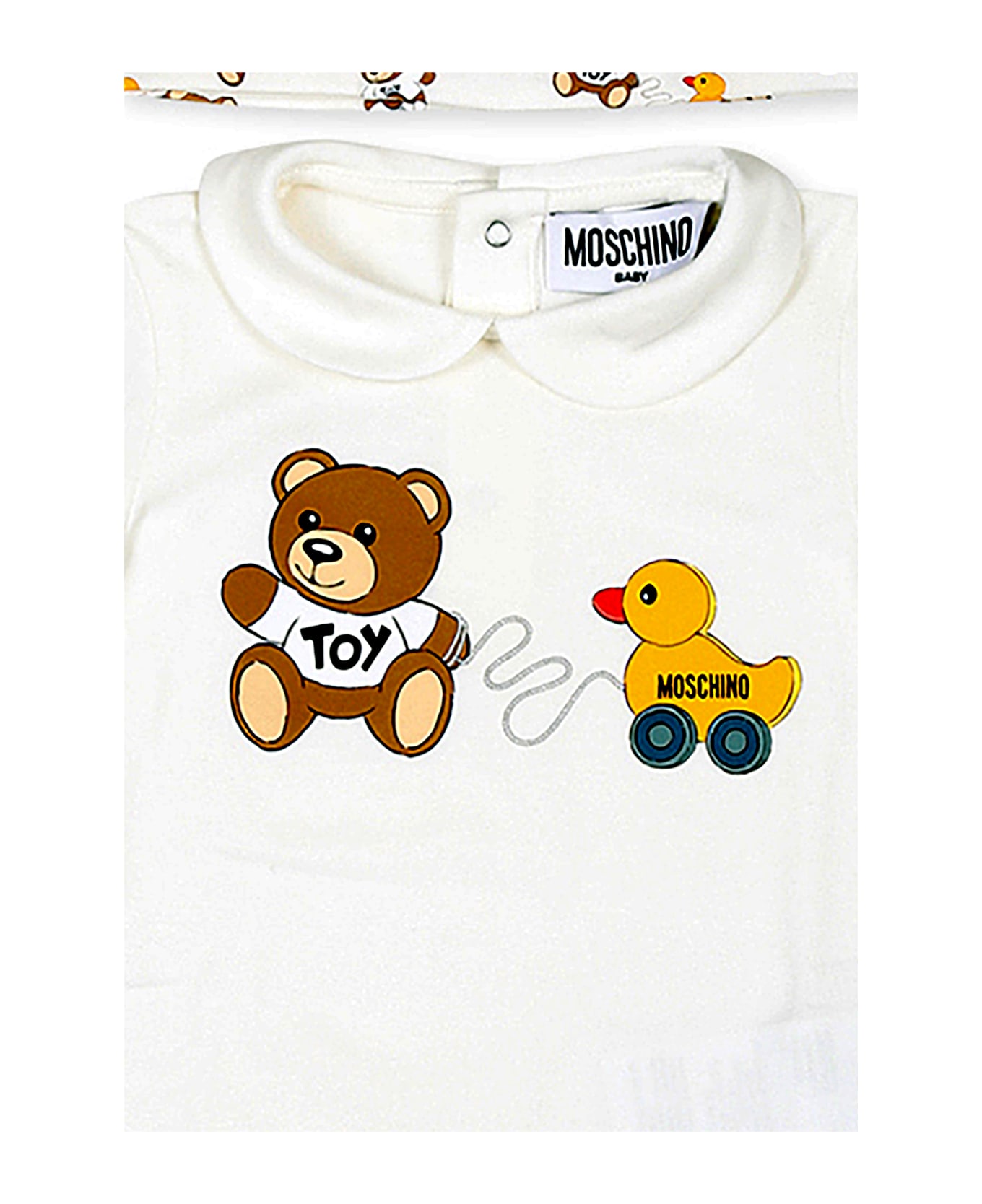 Moschino White Romper Set For Babykids With Teddy Bear - White