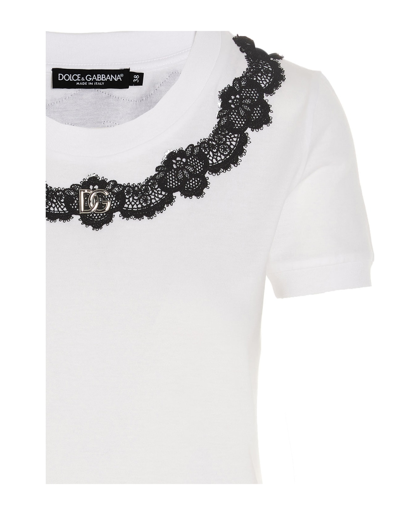 Dolce & Gabbana Logo Lace T-shirt - Bianco ottico