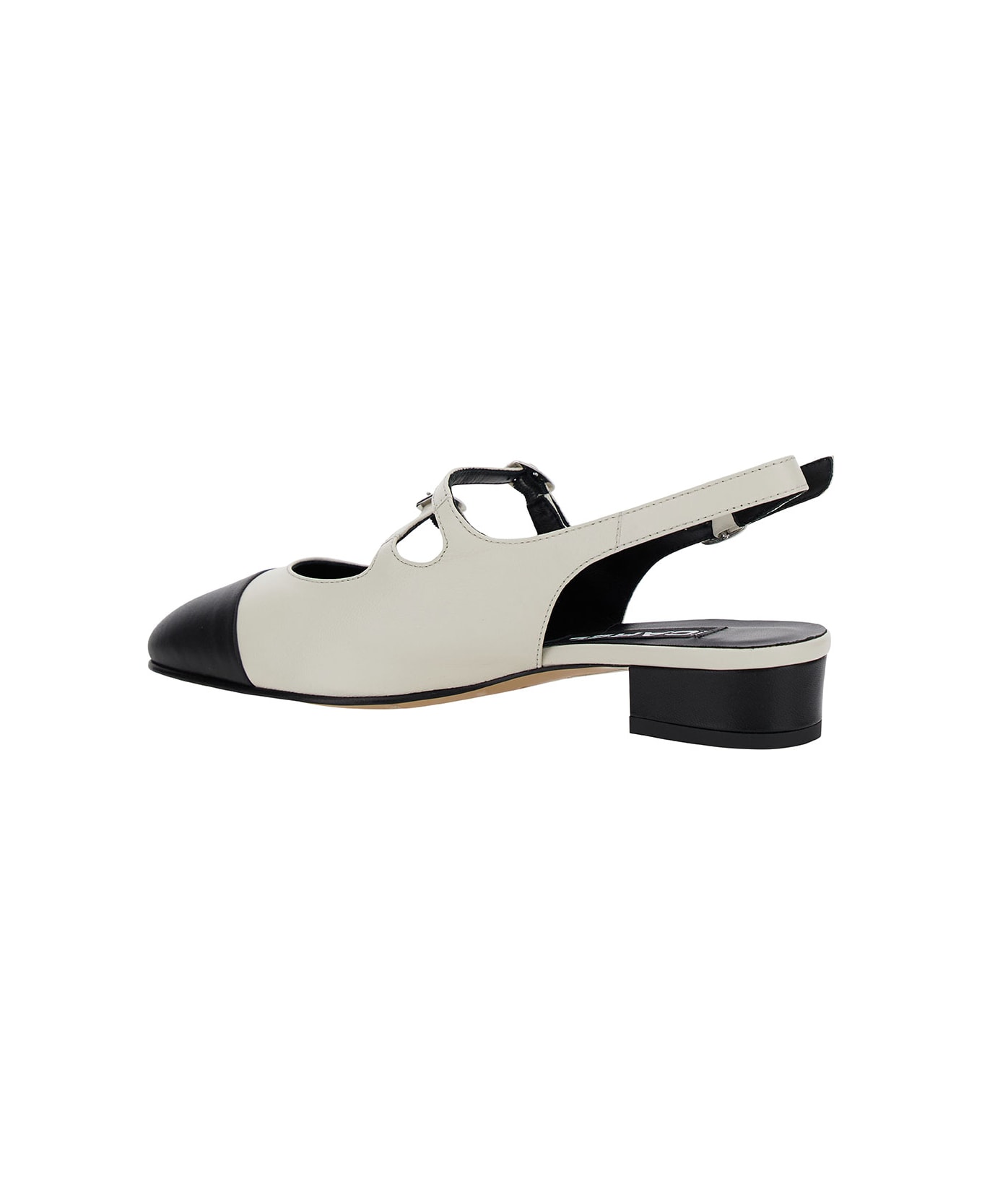 Carel 'abricot' White Slingback Mary Janes With Contrasting Toe In Leather Woman - Beige