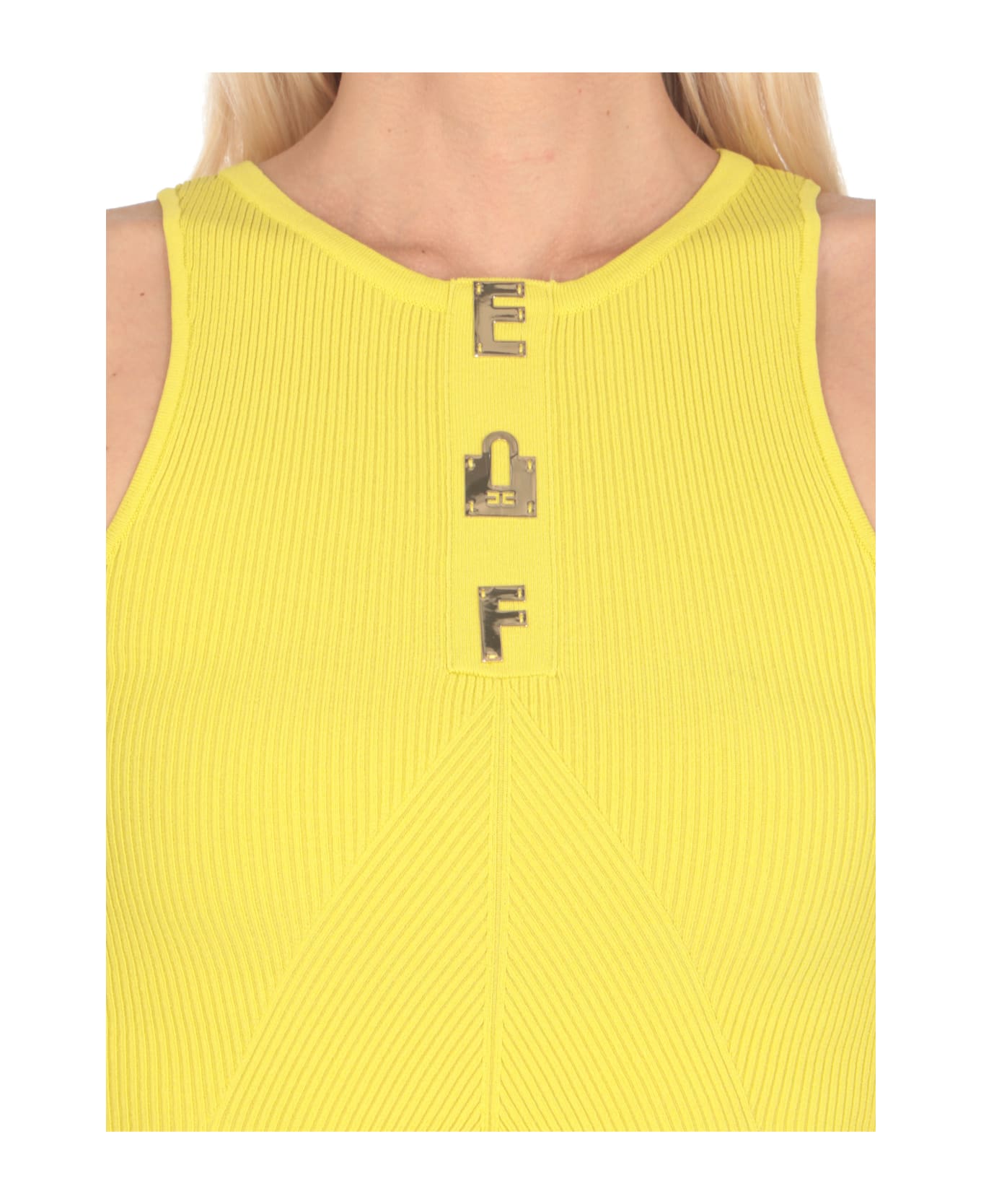 Elisabetta Franchi Cropped Top With Lettering - Yellow タンクトップ