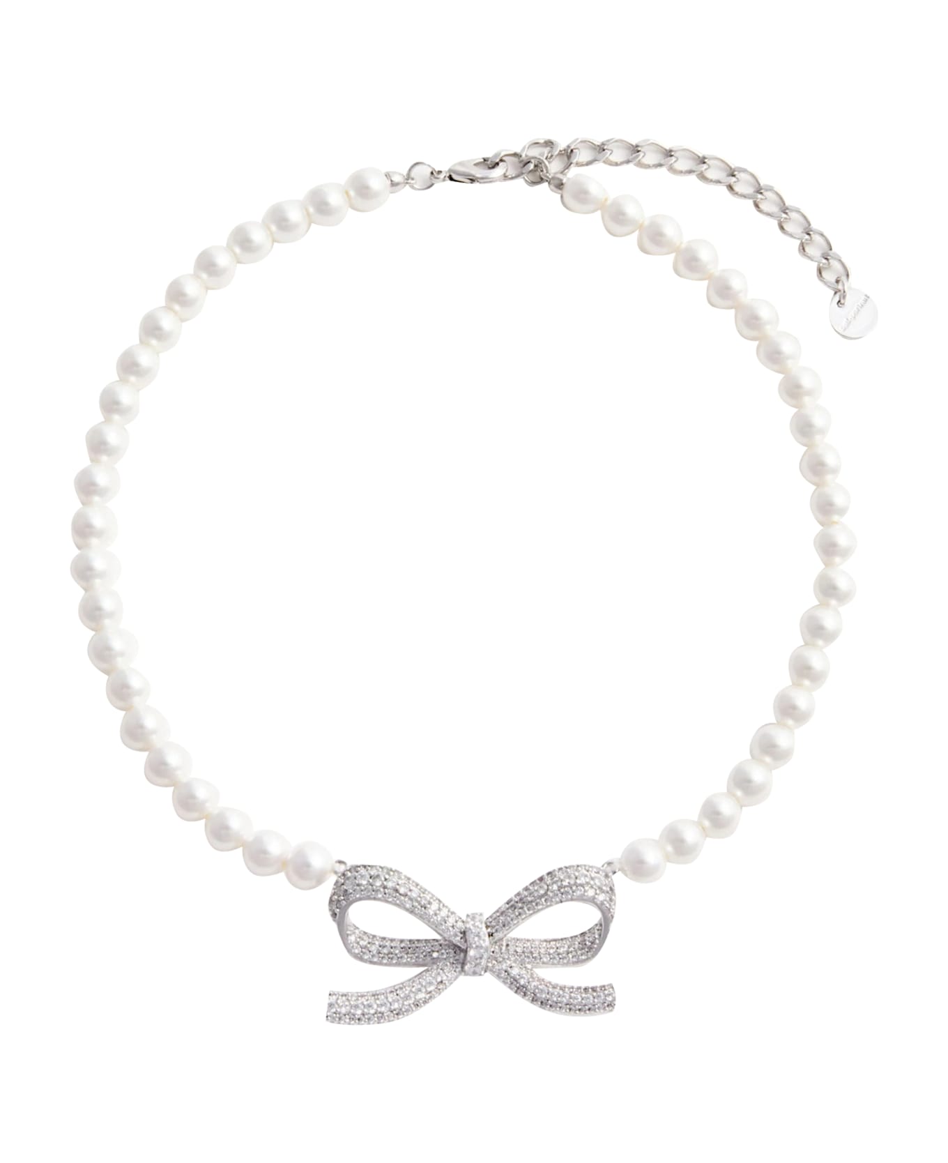 self-portrait Pearl Bow Necklace - Silver