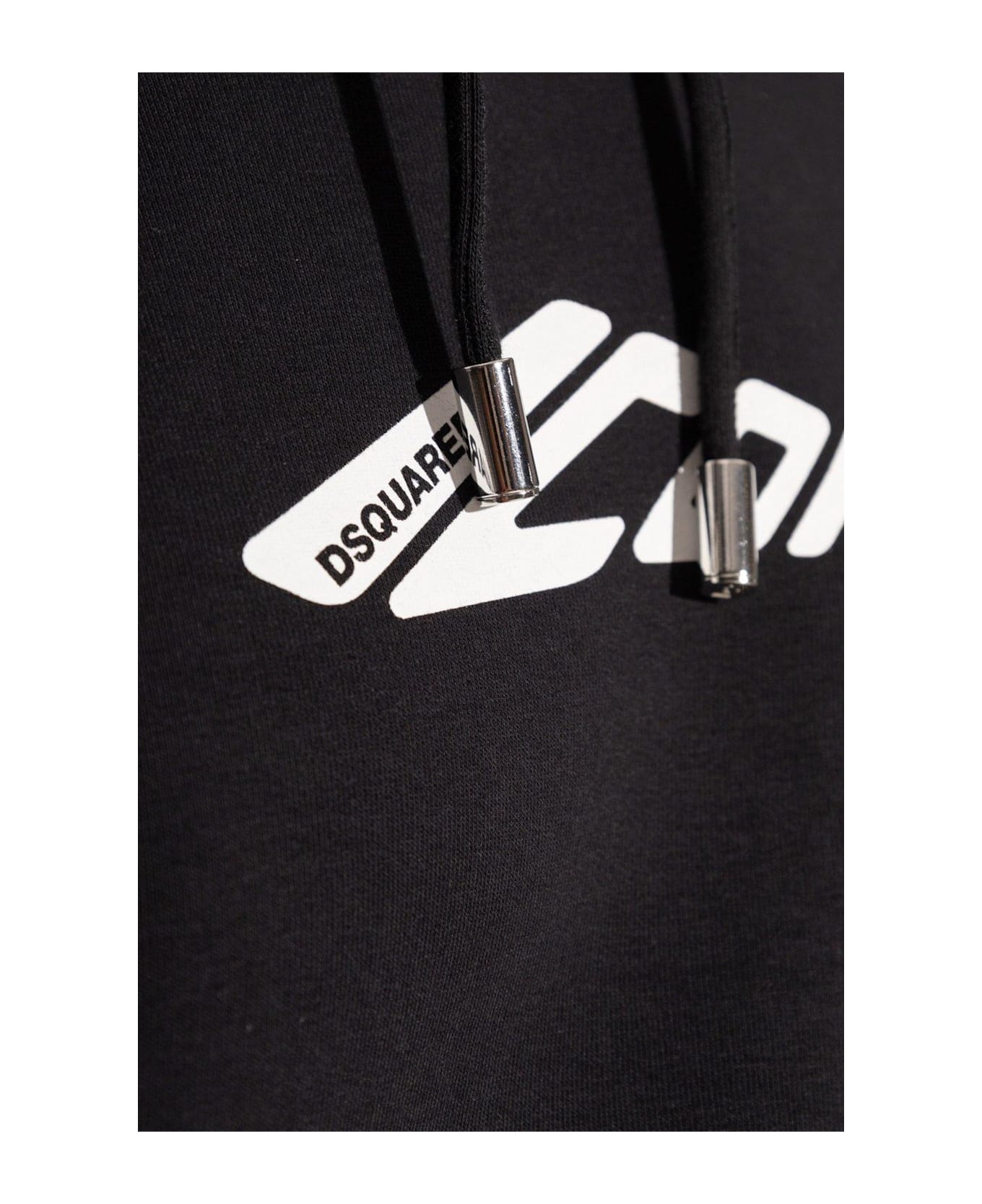 Dsquared2 D2 Logo Printed Drawstring Hoodie - Black