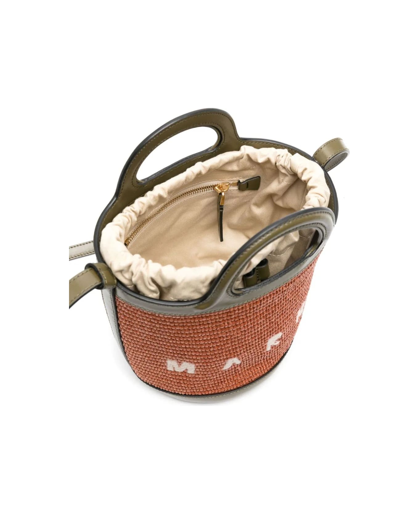 Marni Tropicalia Mini Bag In Brown Leather And Orange Raffia - Brown トートバッグ