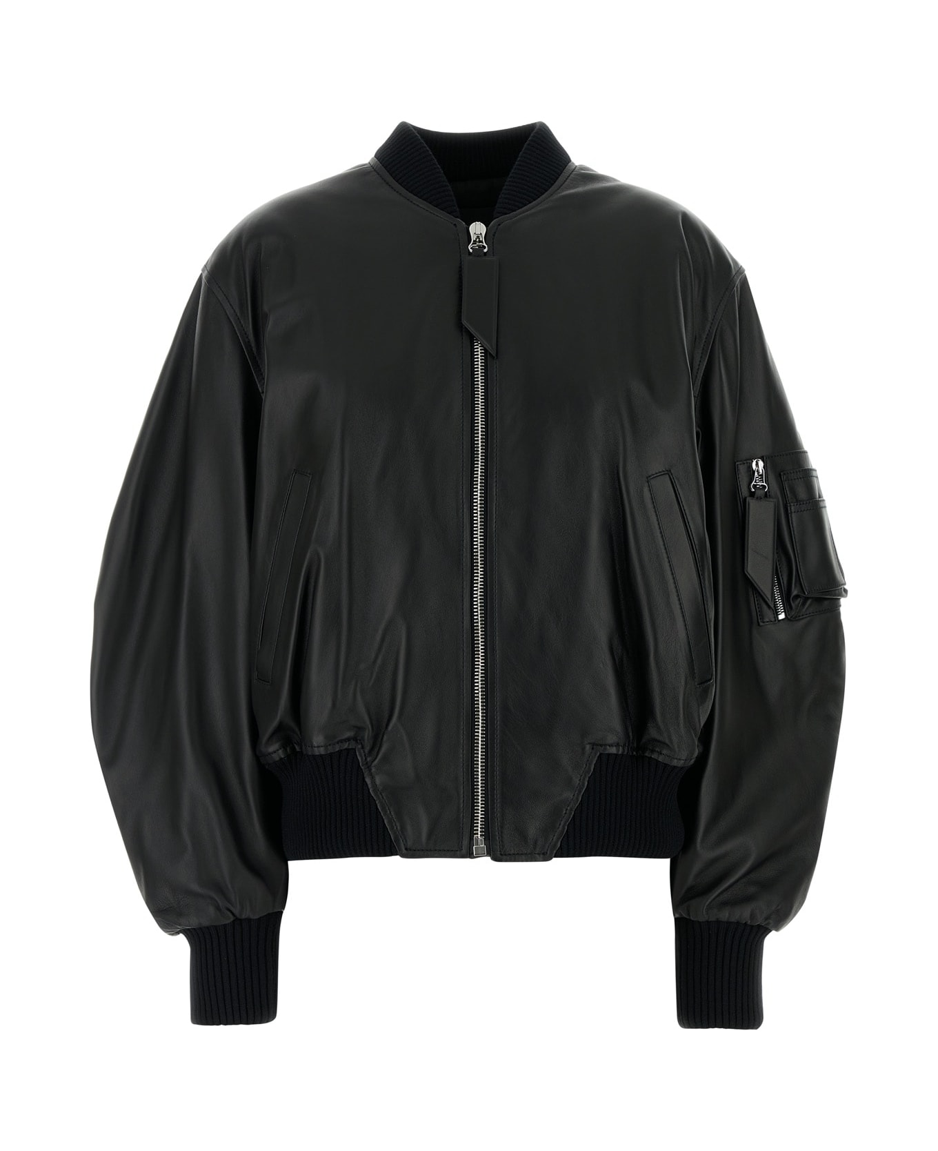 The Attico Black Leather Bomber Jacket - Black
