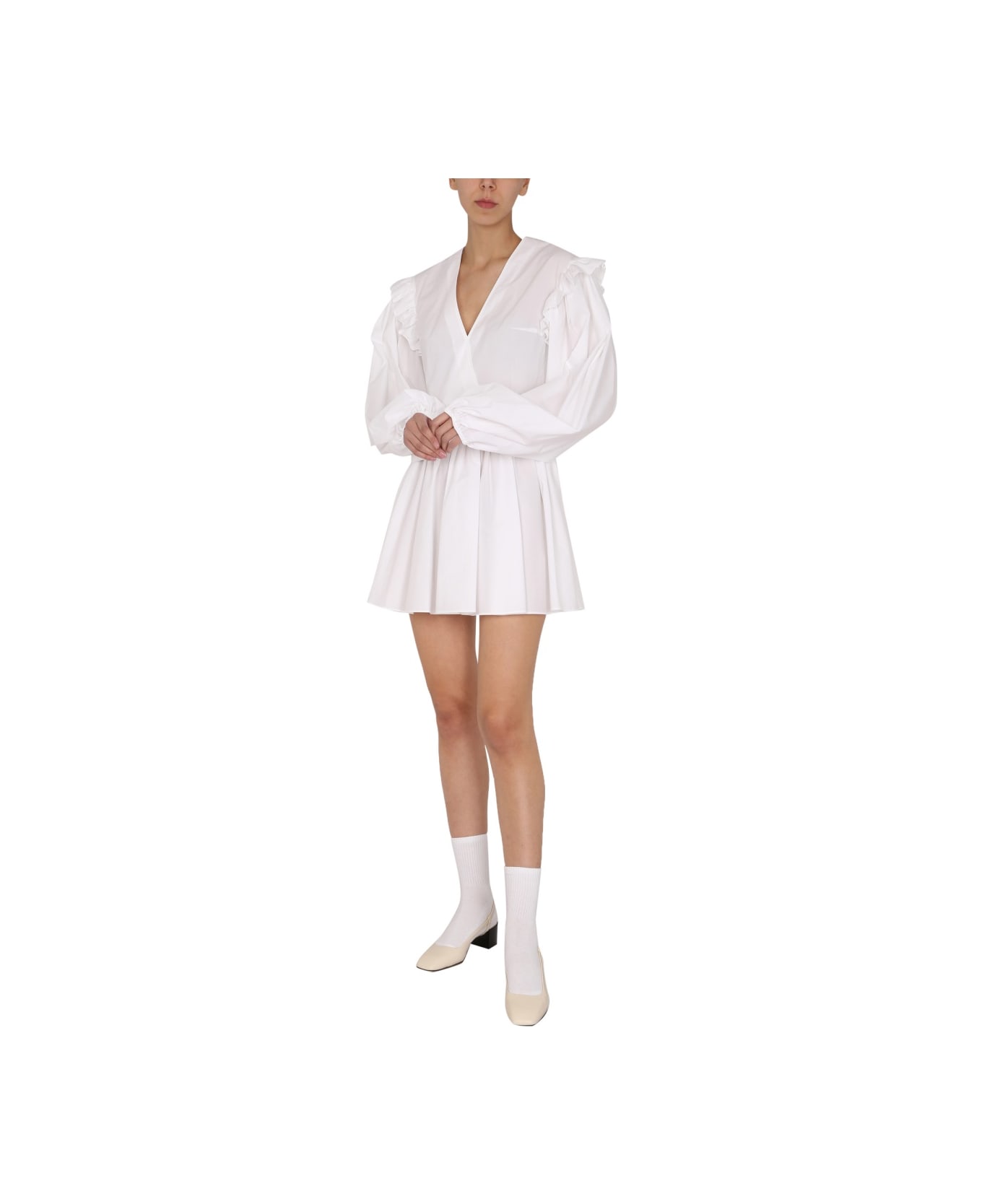 Patou V-neck Dress - WHITE