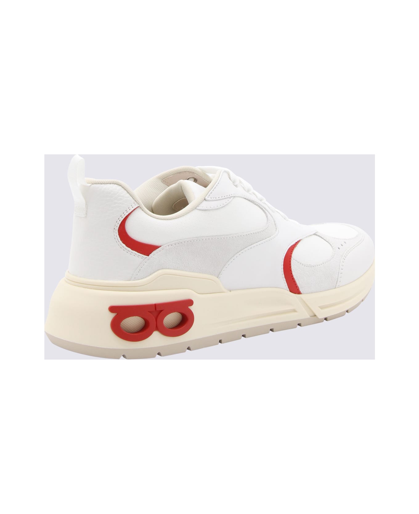 Ferragamo White And Red Leather Sneakers - White