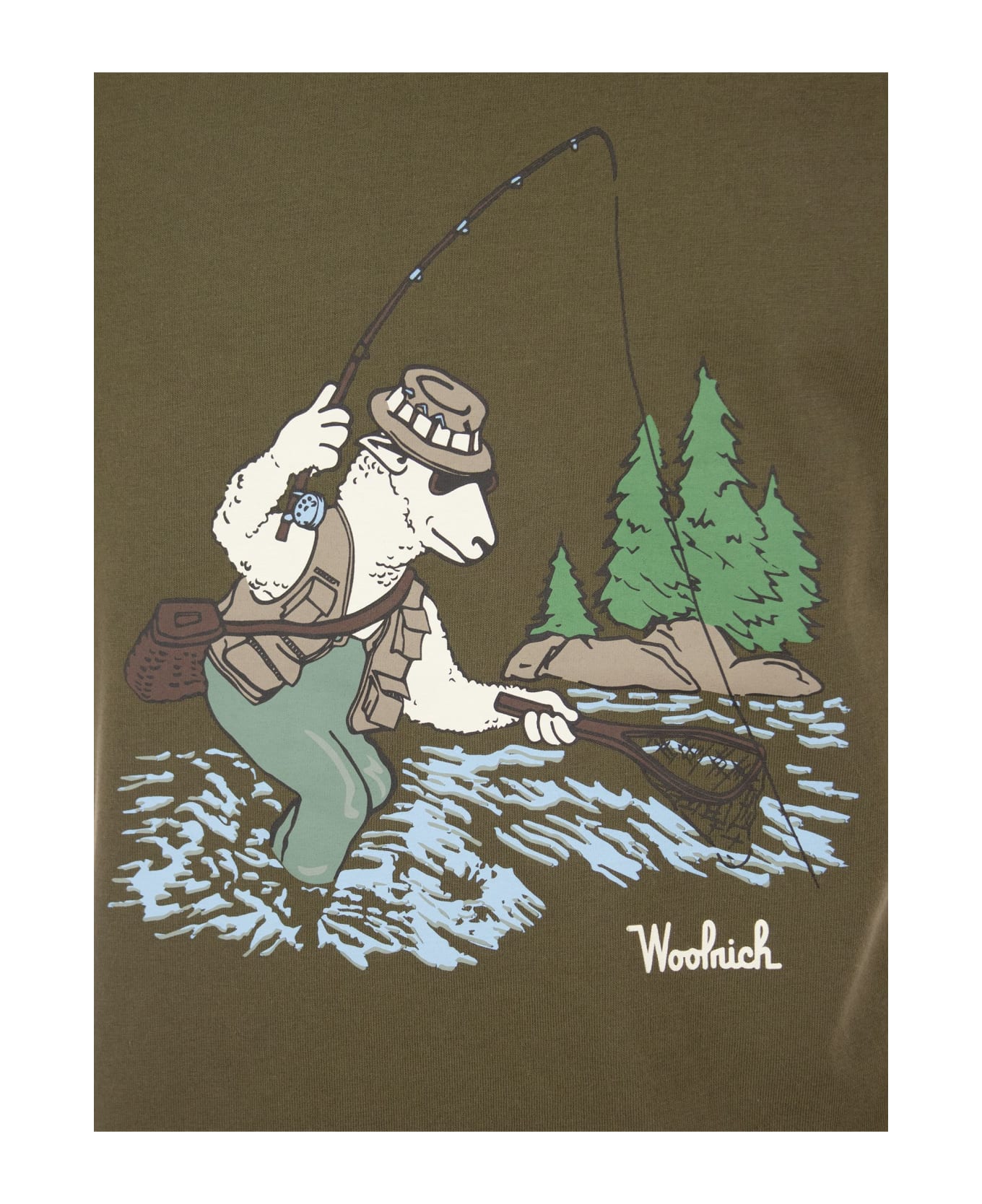 Woolrich Pure Cotton T-shirt With Illustration - Military Green