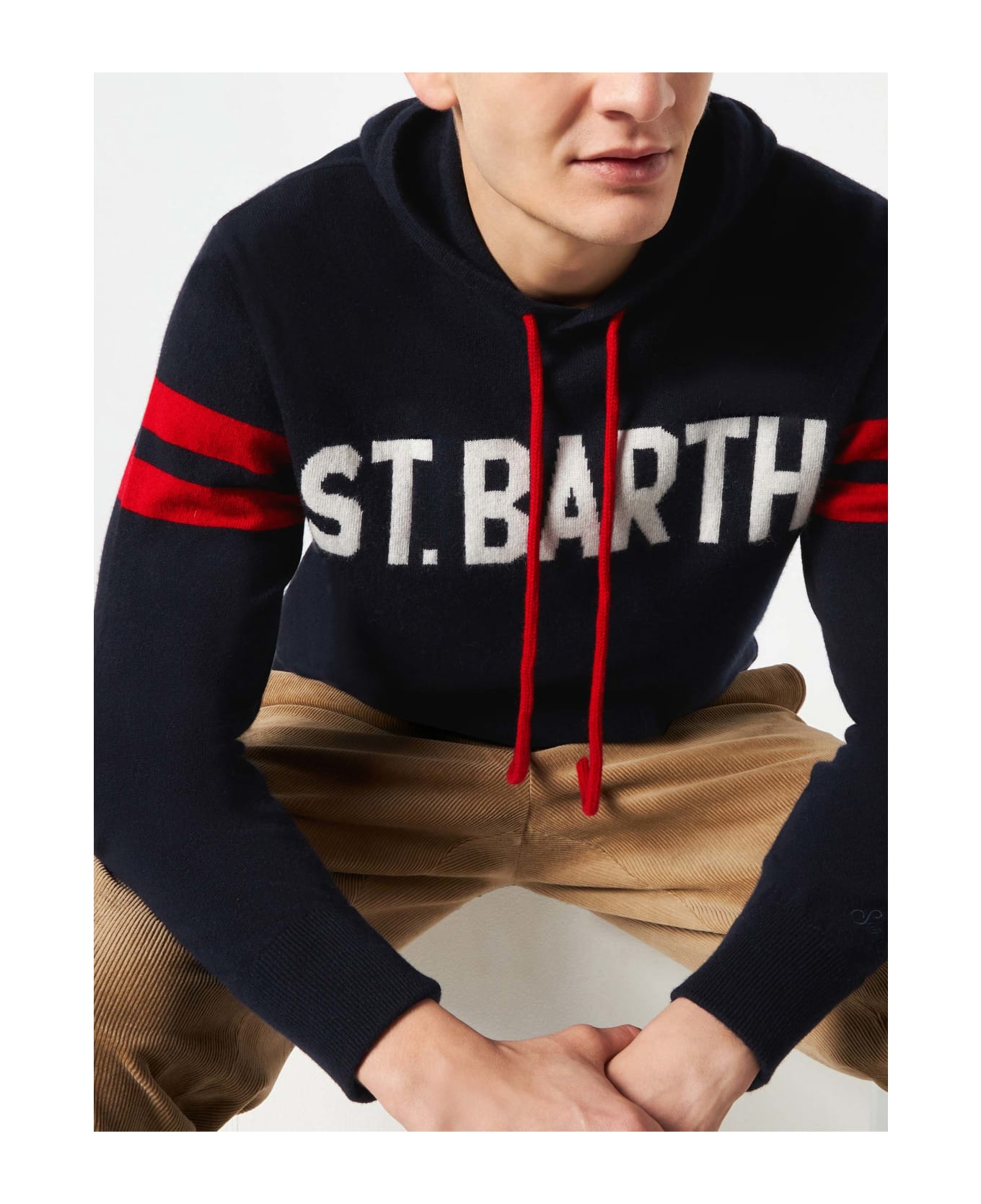 MC2 Saint Barth Knitted Hoodie With St. Barth Print - BLUE