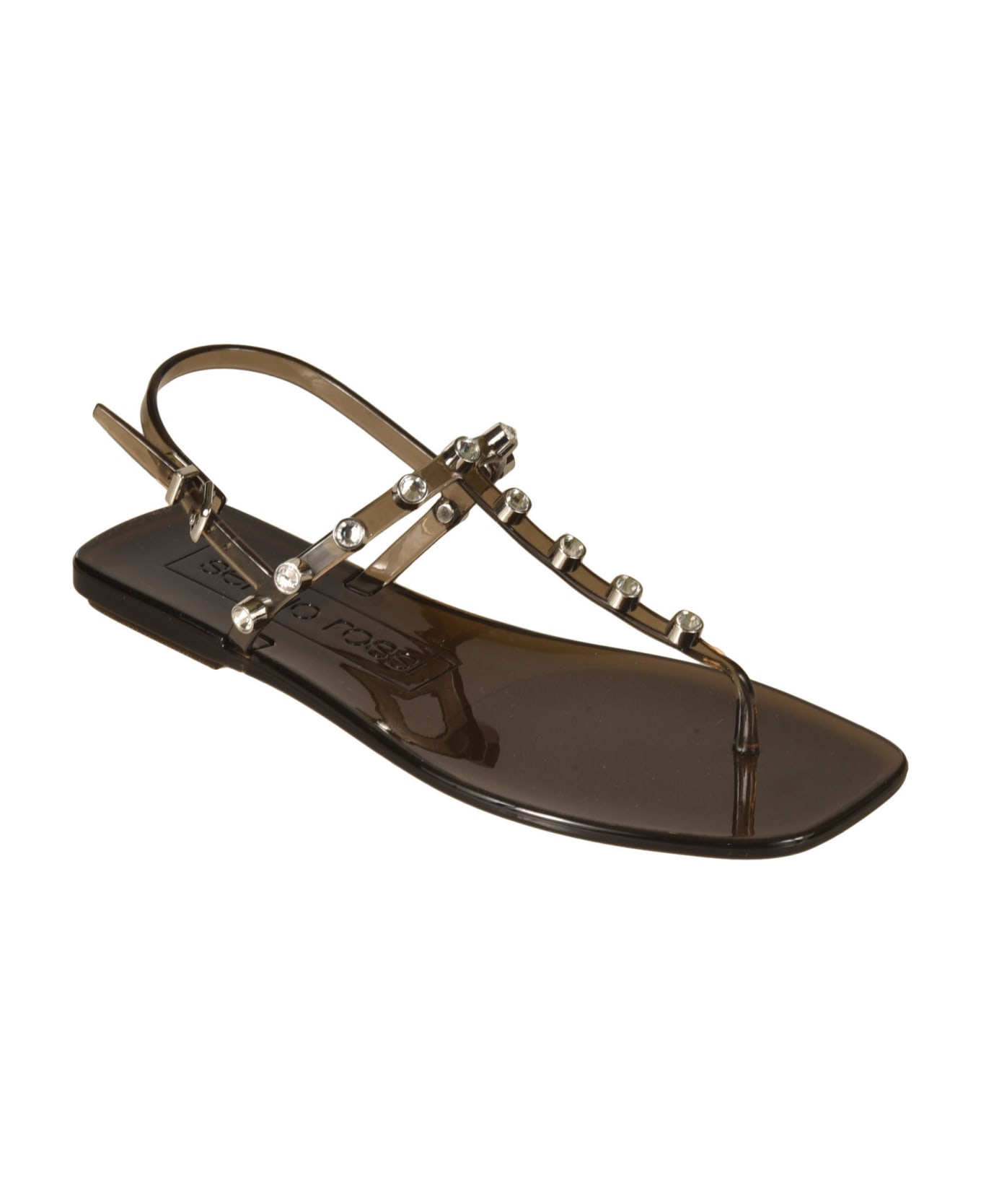 Sergio Rossi Crystal Embellished Slingback Flat Sandals - Black サンダル