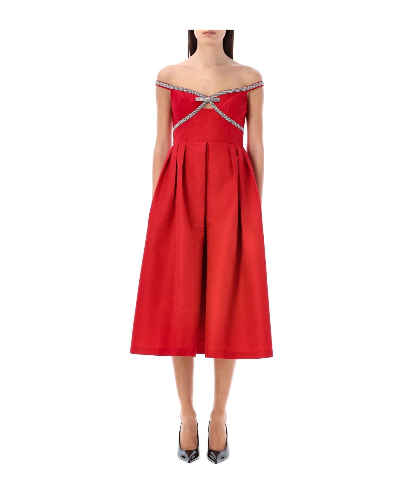 self-portrait Bow Embellished Midi Dress - Red ワンピース＆ドレス