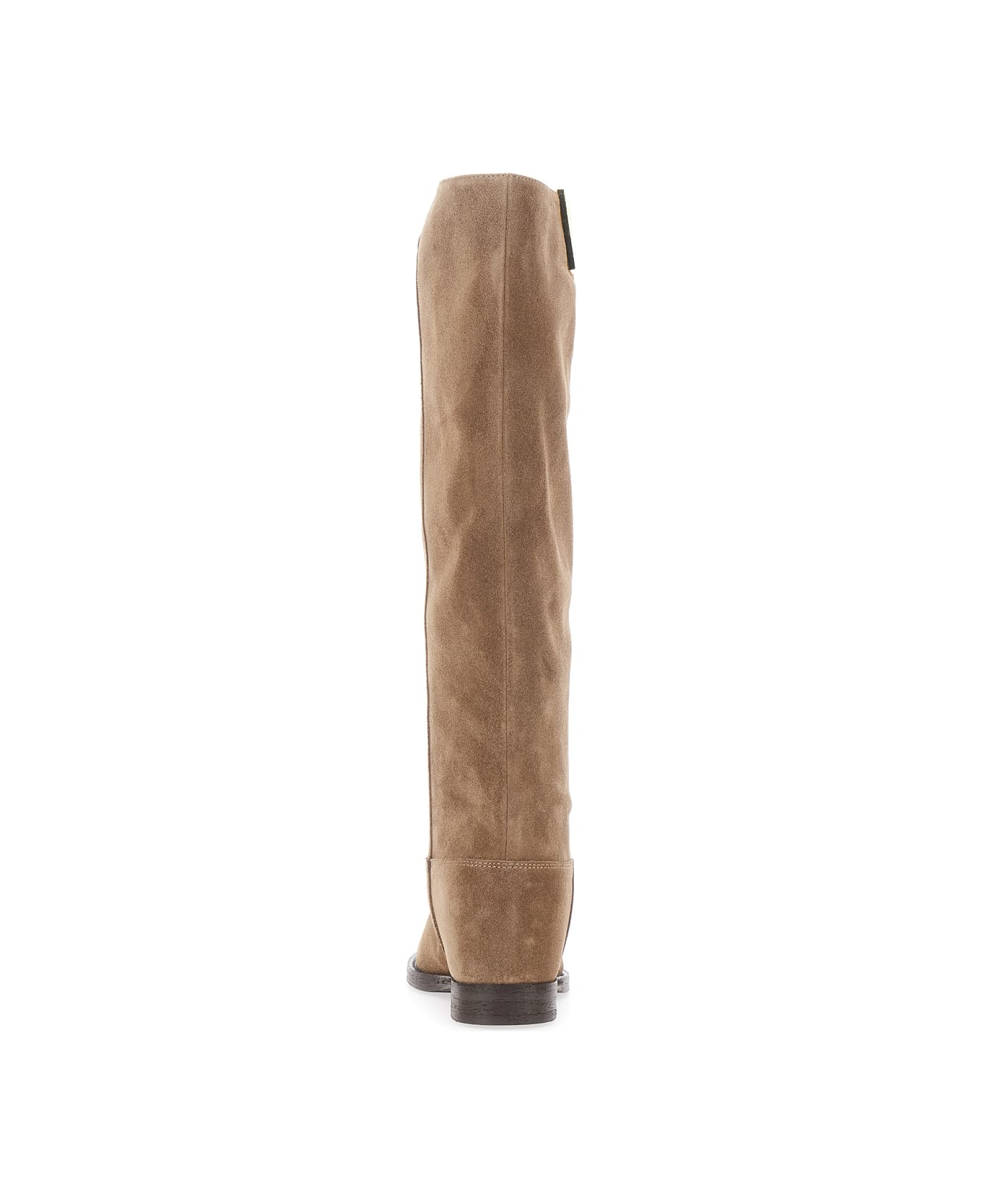 Via Roma 15 Beige Knee-high Boots With Cut-out On The Side And Logo Plaque In Suede Woman - Beige