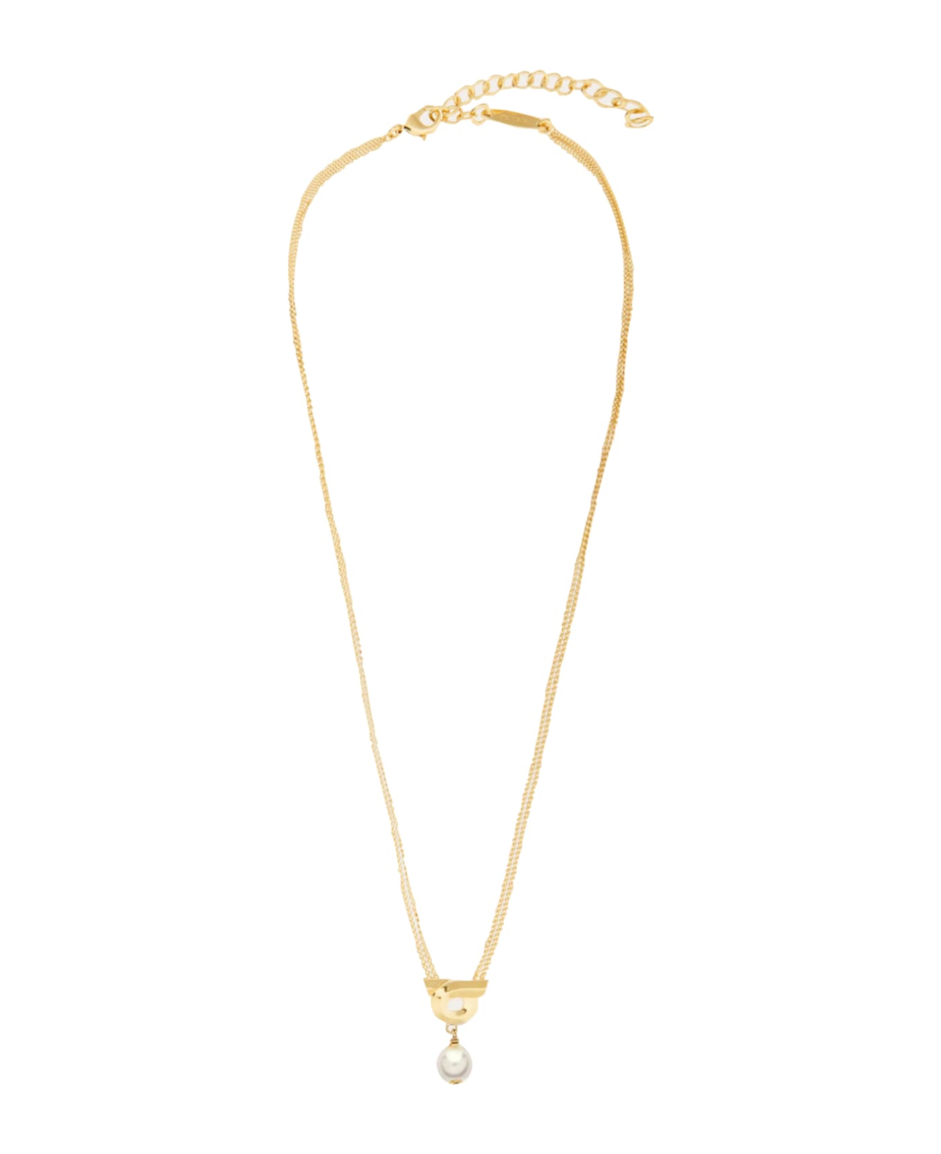 Ferragamo Gancini Pearl And Crystals Necklace - Golden