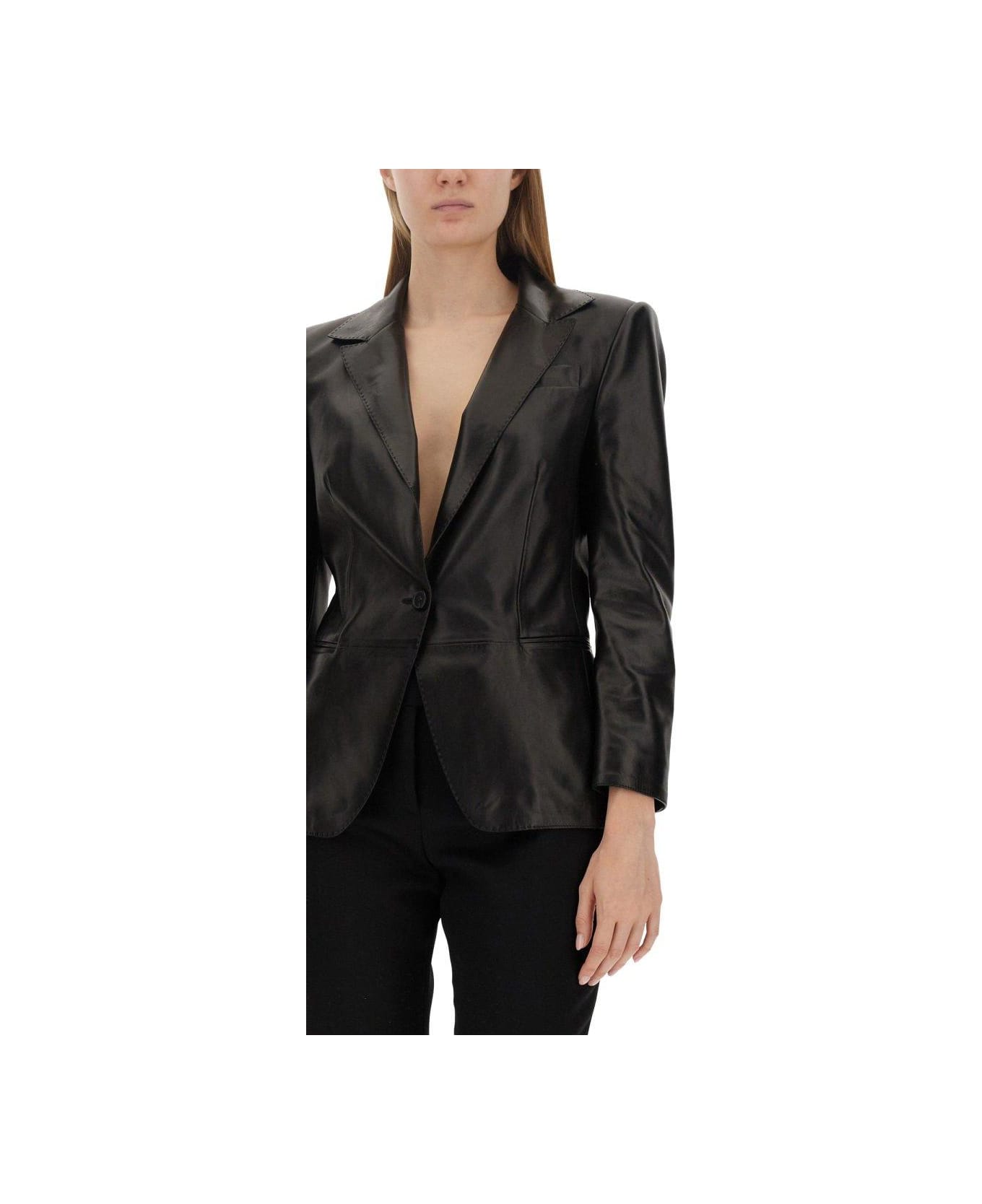 Tom Ford Single-breasted Leather Jacket - BLACK