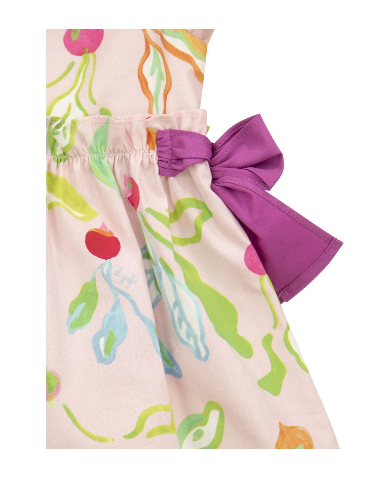 Il Gufo Cotton Dress With Radish Print - Pink/orange ワンピース＆ドレス