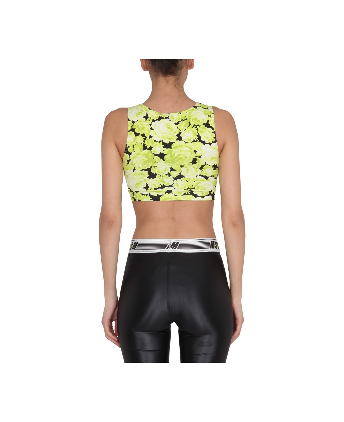 MSGM Floral Print Cropped Top - YELLOW