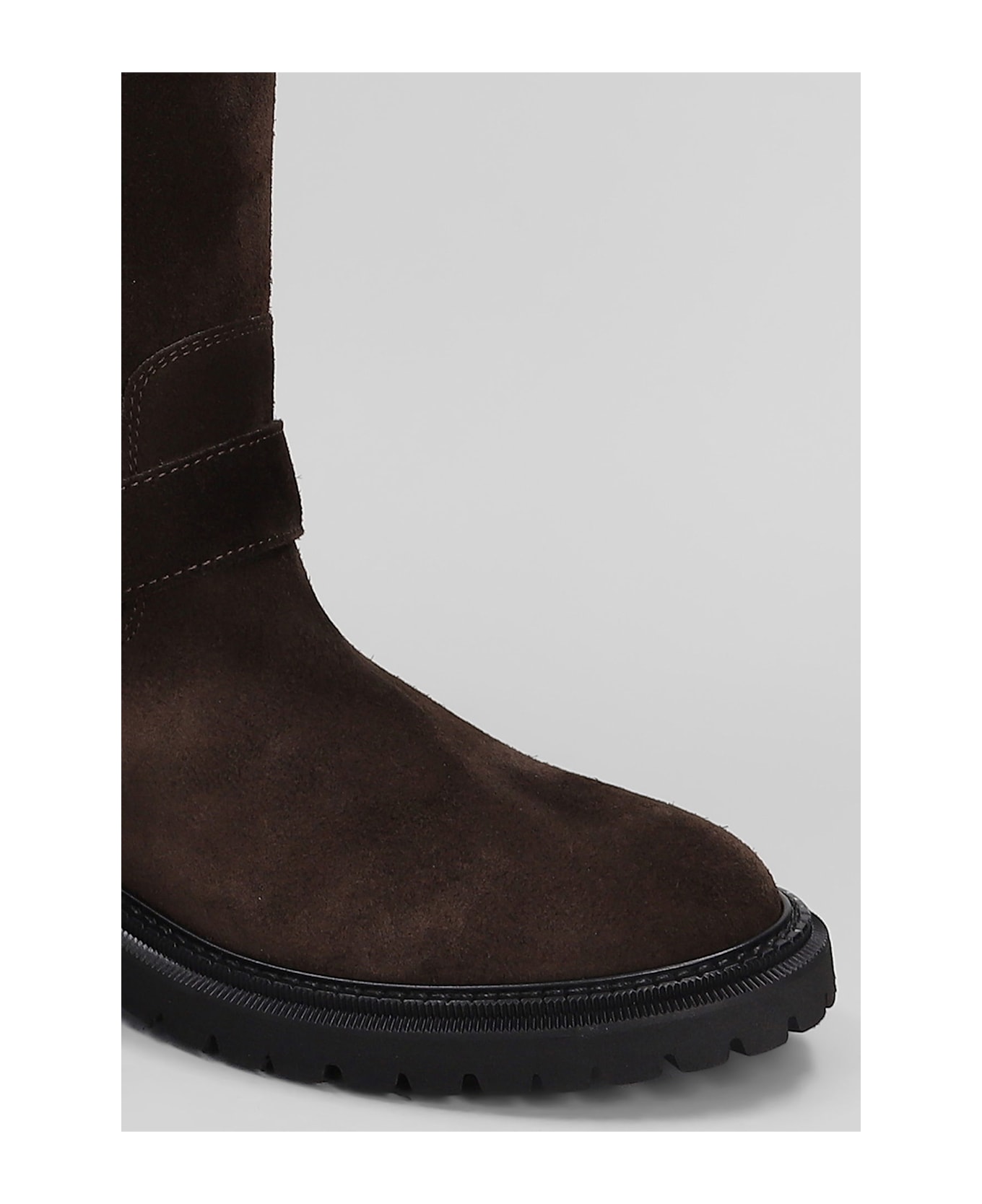 Via Roma 15 Low Heels Boots In Dark Brown Suede - dark brown