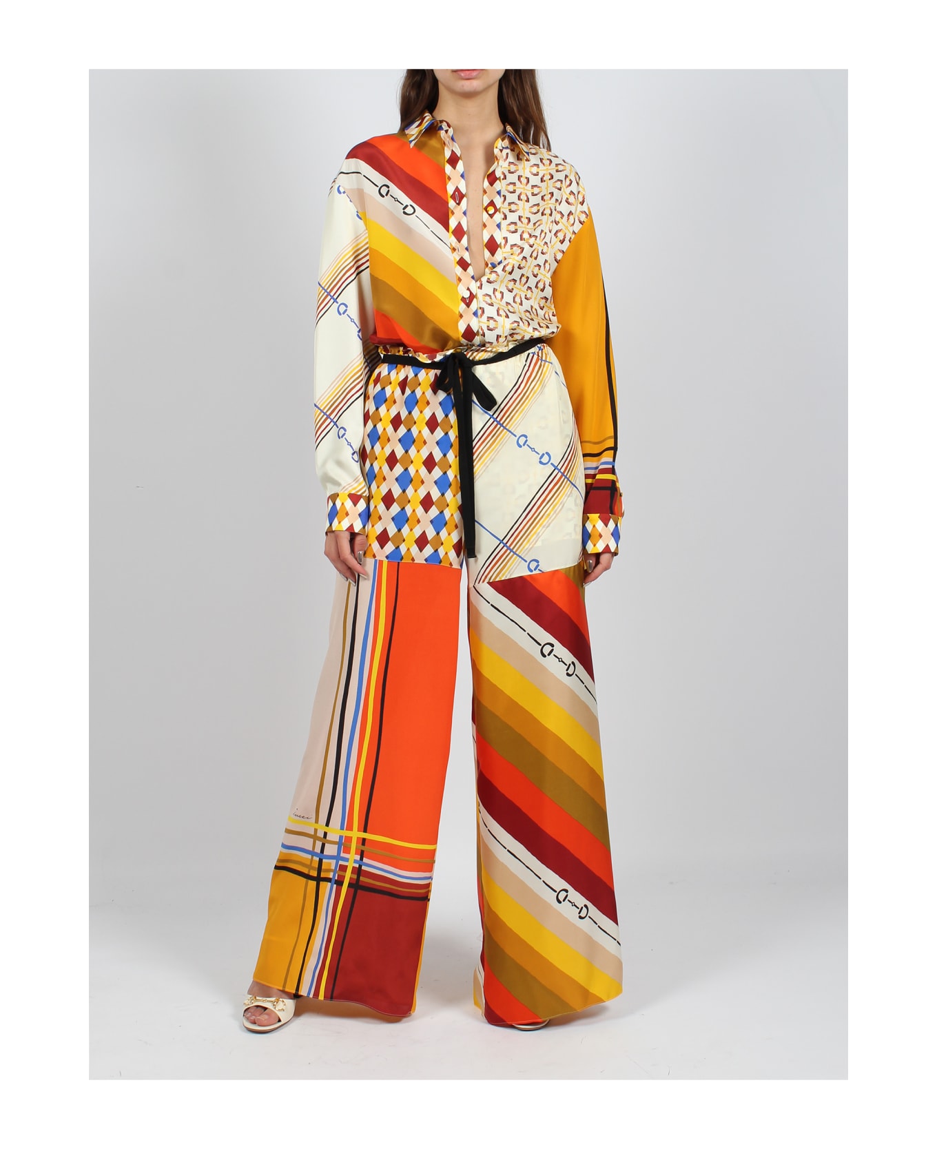 Gucci Heritage Patchwork Print Silk Trousers - Multicolour