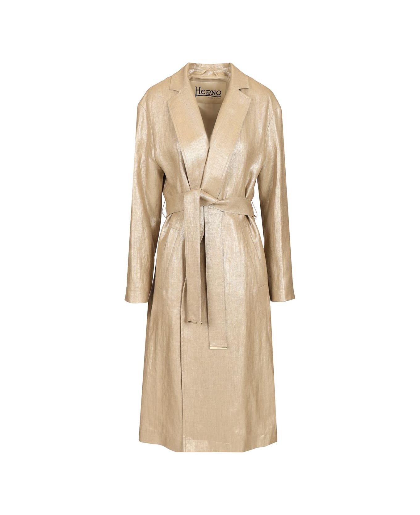 Herno "chic" Coated Linen Trench Coat - Beige
