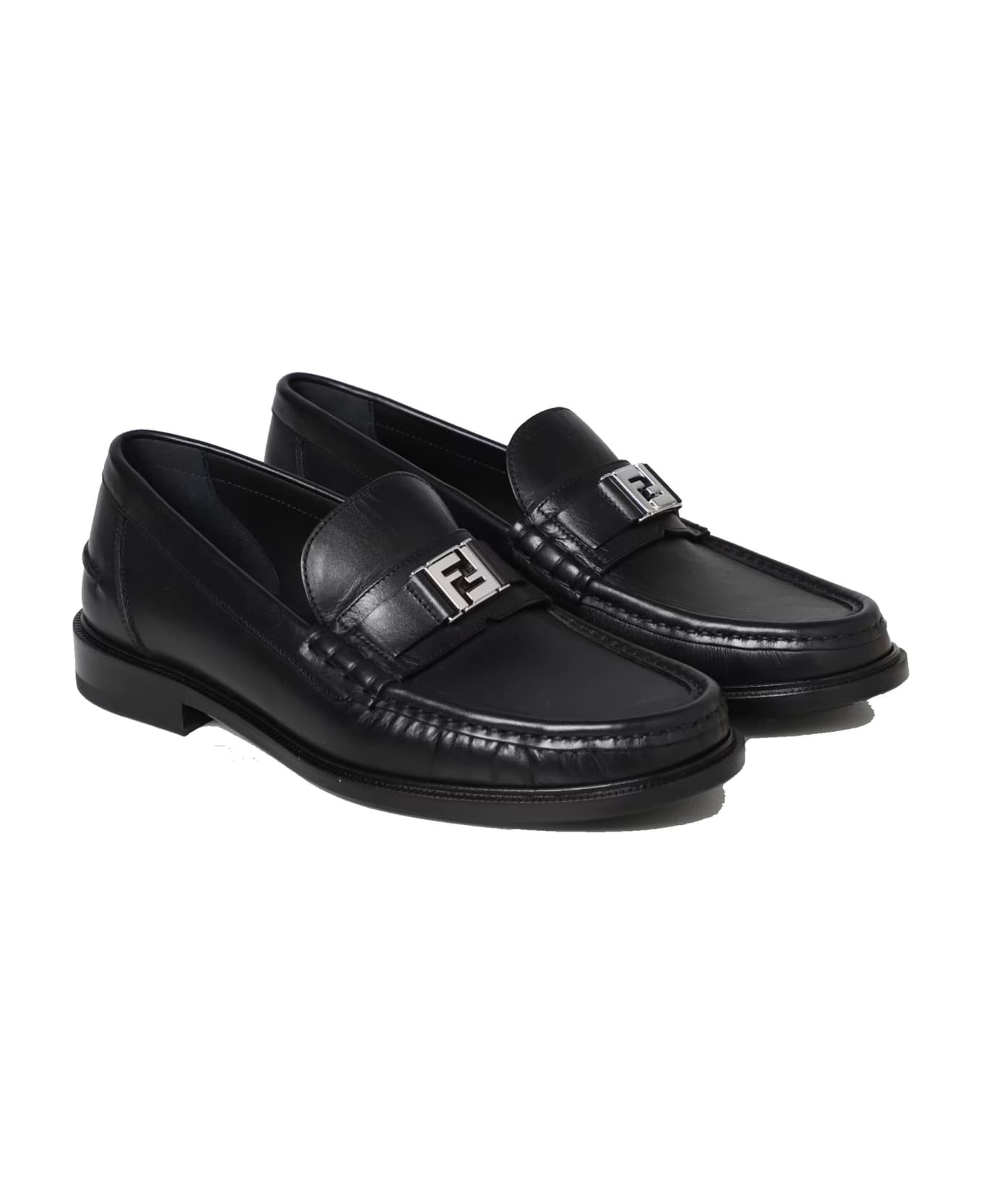 Fendi Ff Leather Loafers - Black