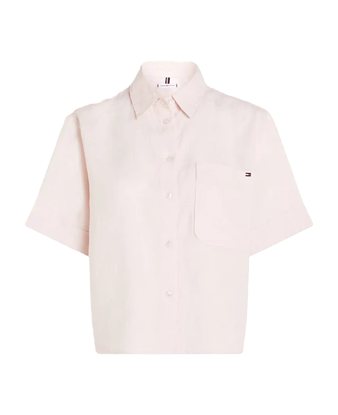 Tommy Hilfiger Relaxed Fit Linen Shirt With Short Sleeves - WHIMSY PINK