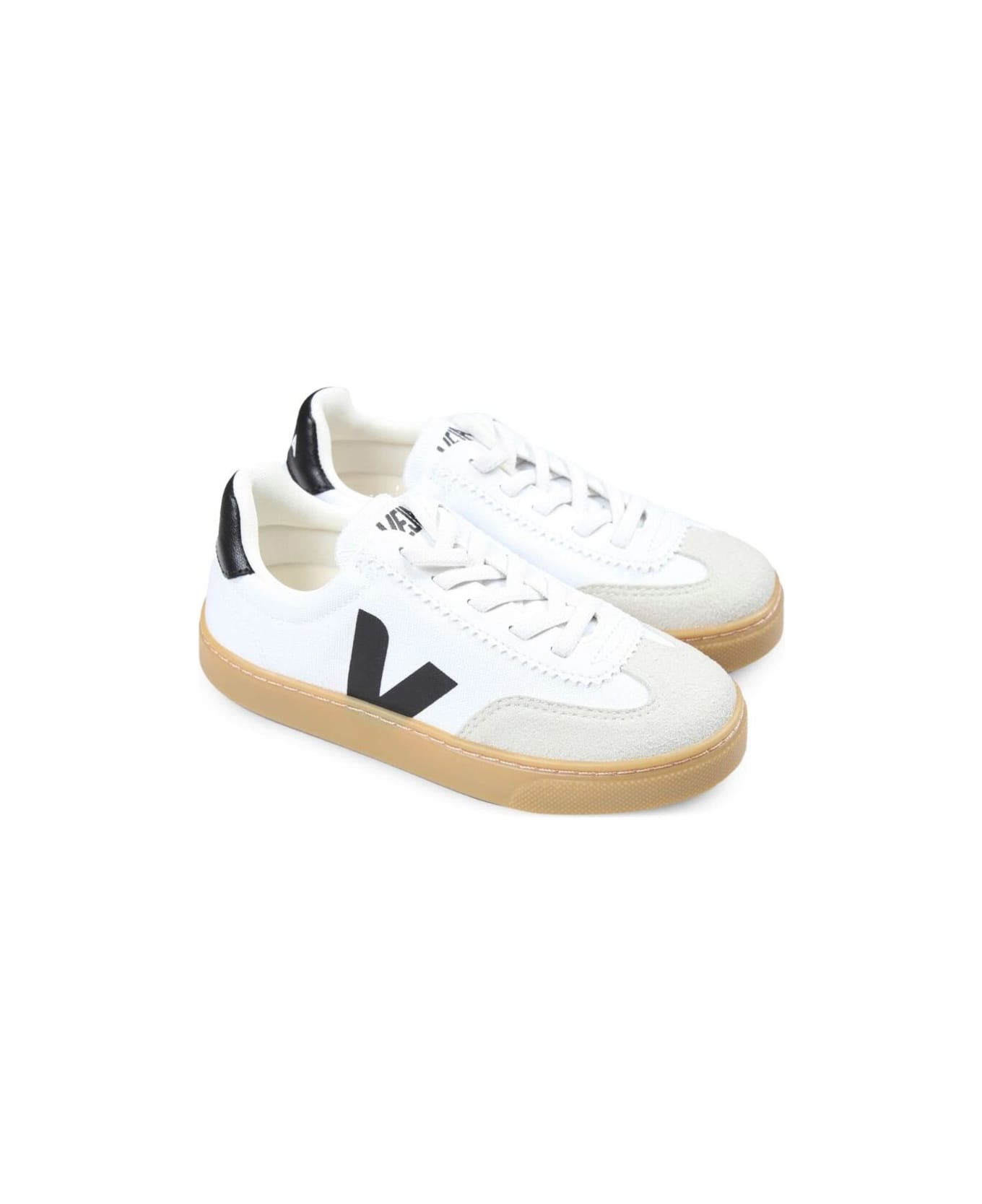 Veja 
volley
 White Low Top Sneakers With Contrasting Heel With Logo Lettering And Logo Detail On The Side In Canvas Boy - White