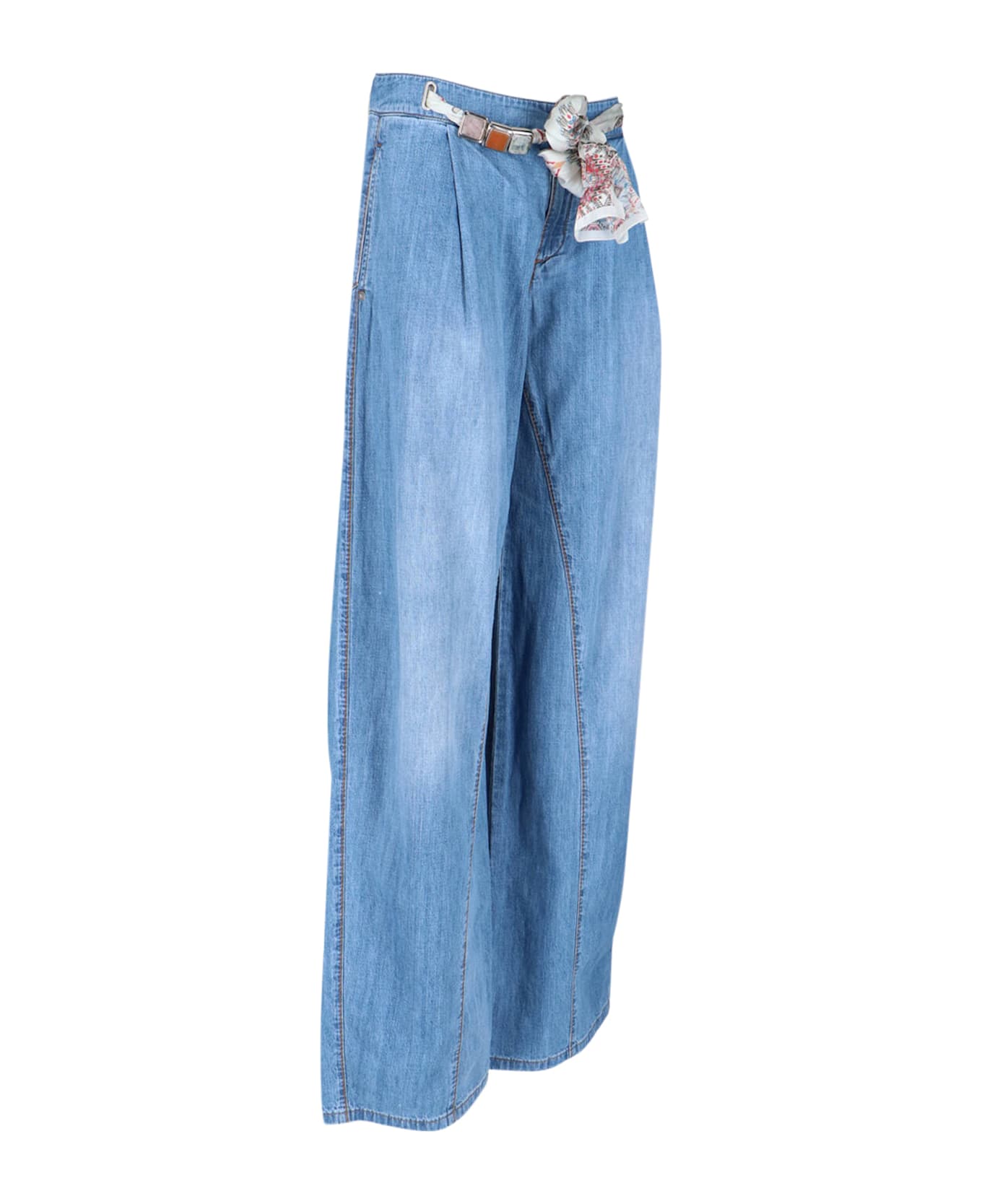Ermanno Scervino Palazzo Jeans With Stones And Belt - Light Blue