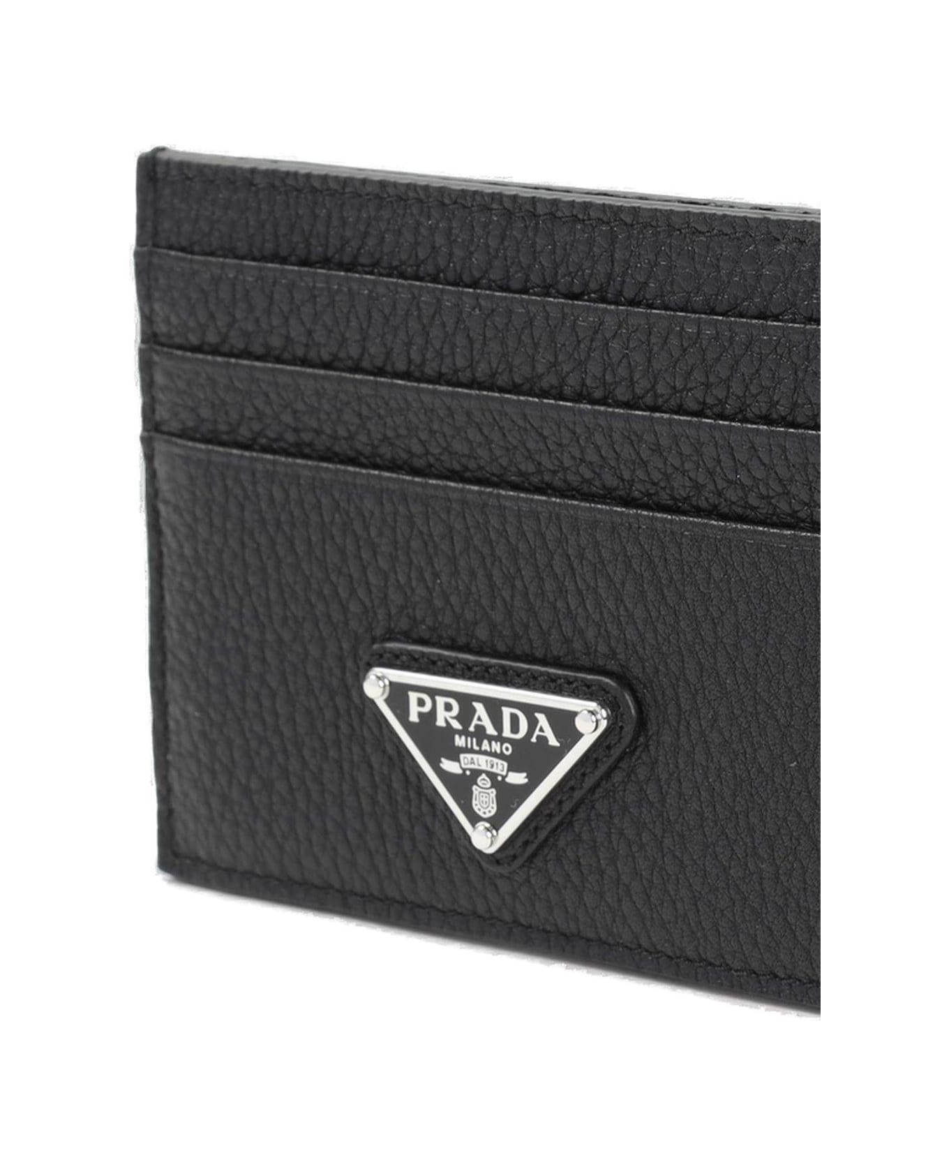 Prada Logo Plaque Open Top Cardholder - Black