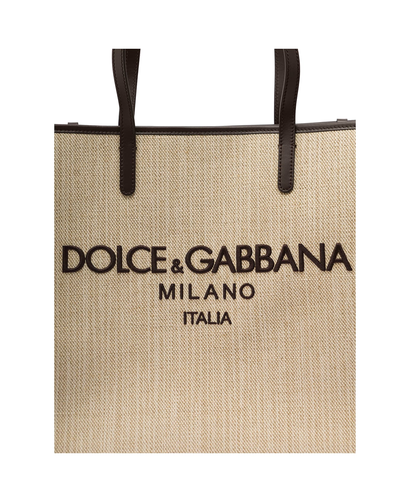 Dolce & Gabbana Beige Structured Shopper With Embroidered Logo In ...