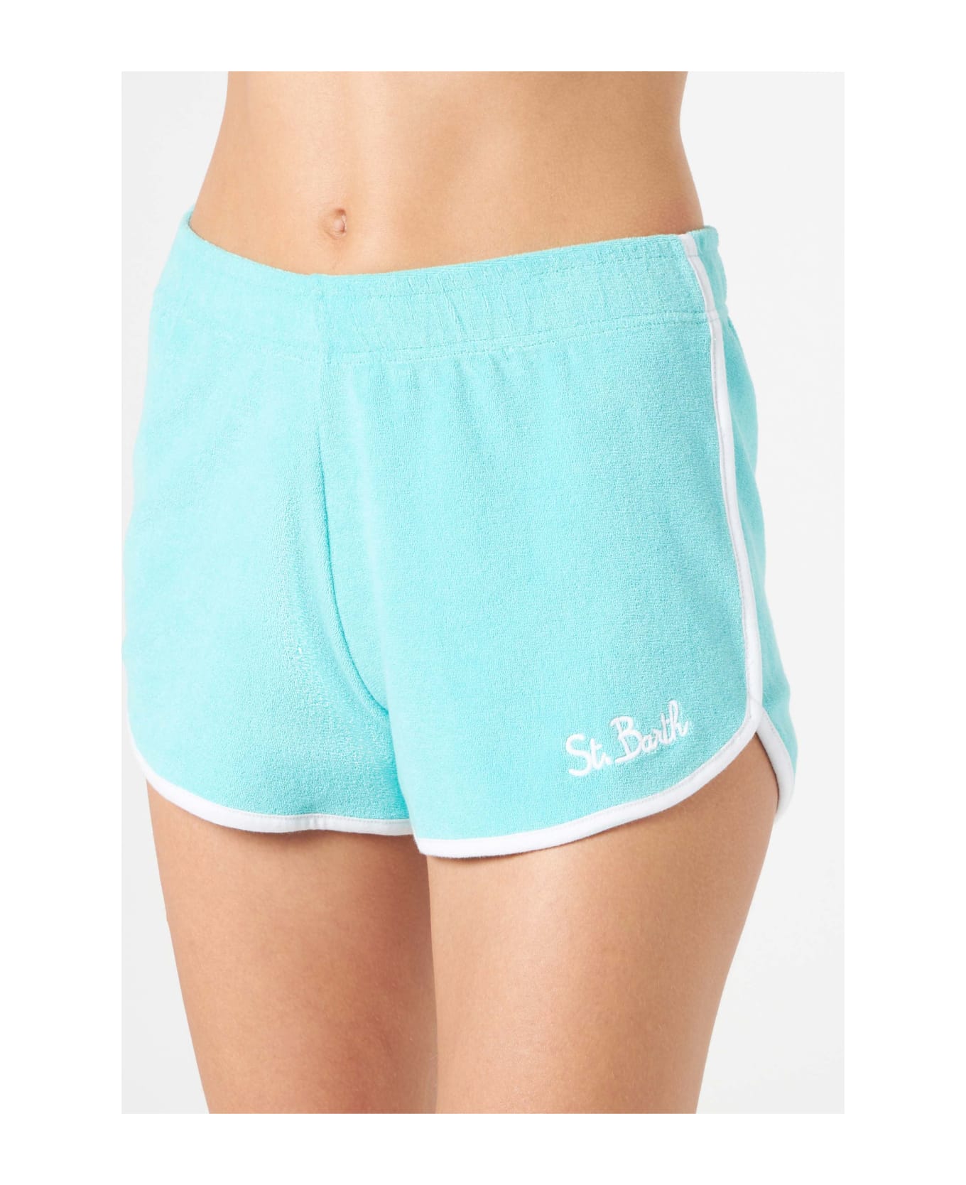MC2 Saint Barth Woman Water Green Terry Shorts With Piping | Melissa Satta Special Edition - GREEN