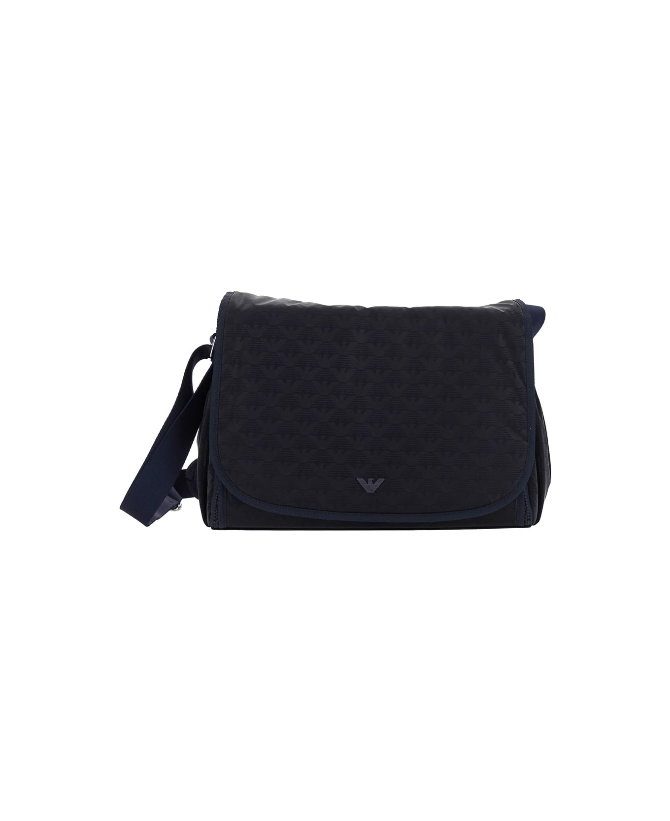 Emporio Armani Blue Crossbody Bag With Adjustable Shoulder Strap And All-over Logo Embroidery In Tech Fabric Boy - Blu