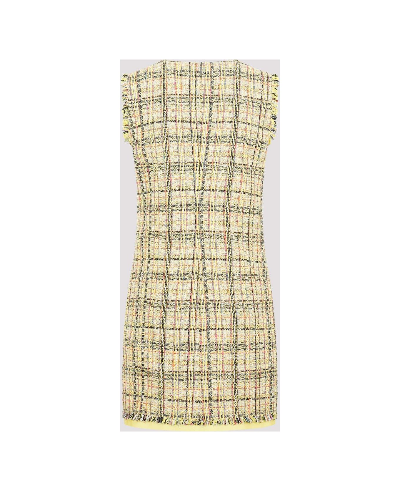 MSGM Plaid Tweed Frayed Edge Mini Dress
