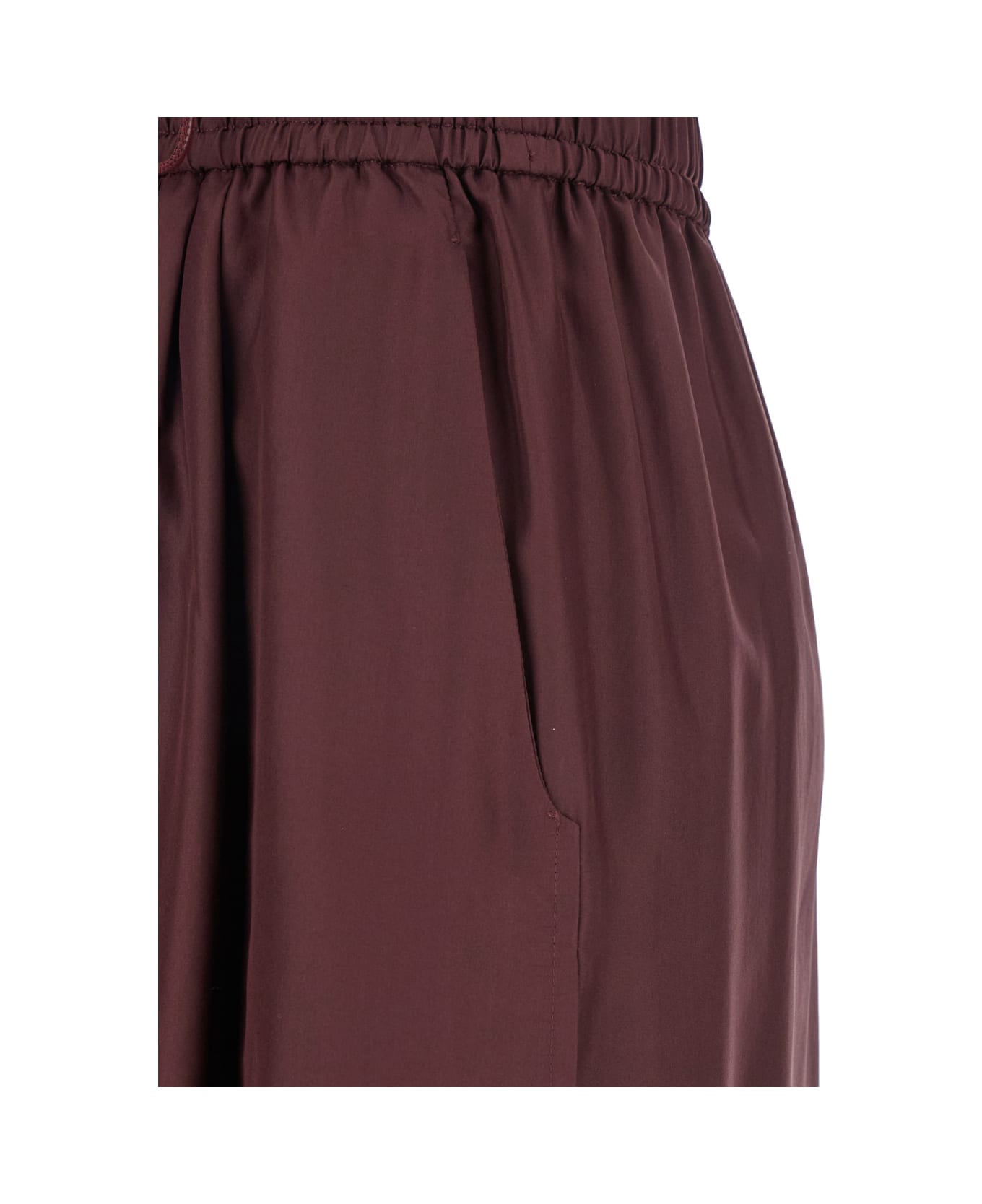 Forte_Forte Bordeaux Pants With Elastic Drawstring Waist And Wide Leg In Silk Woman - Bordeaux