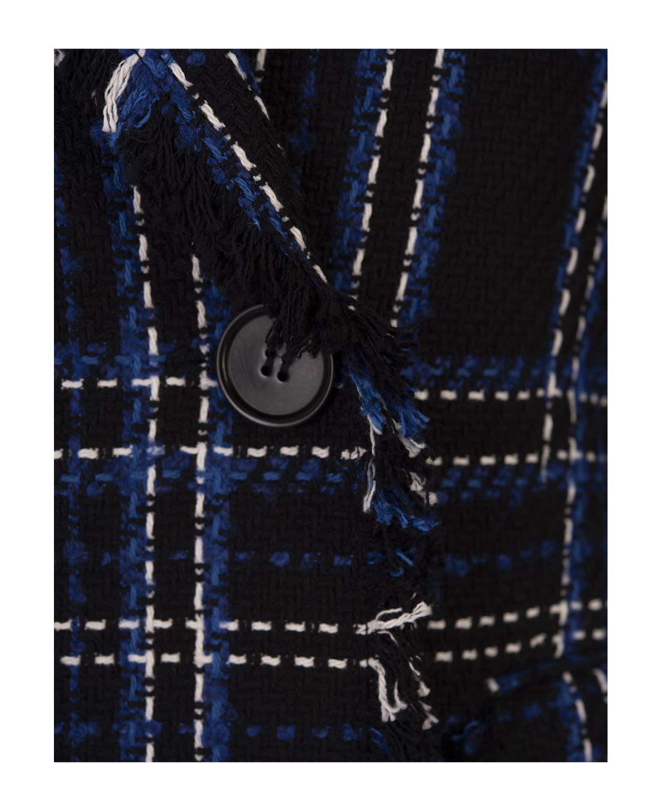 MSGM Double Breasted Blazer In Blue Tweed With Maxi Check Pattern - Blue