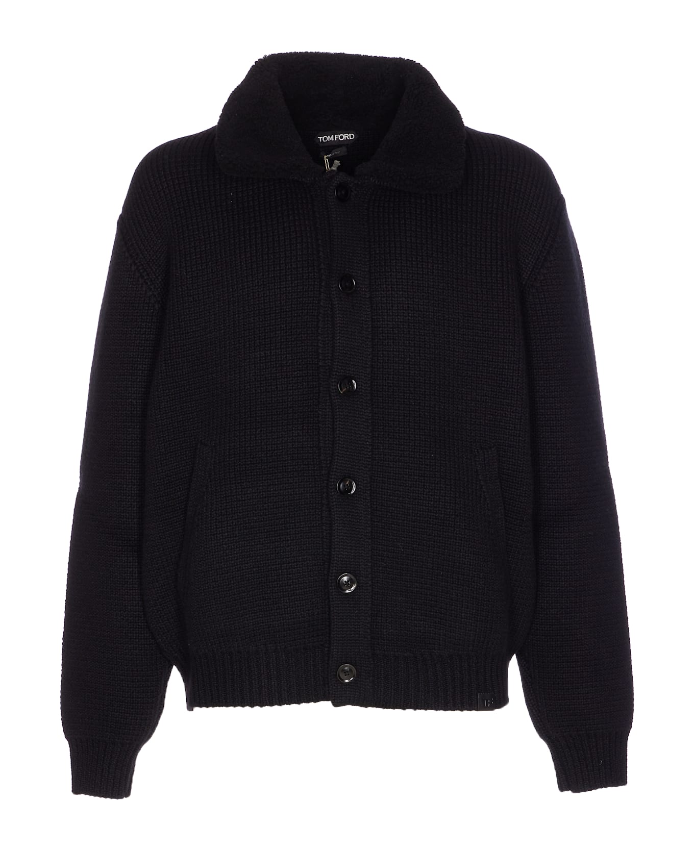 Tom Ford Shearling Collar Cashmere Cardigan - Black